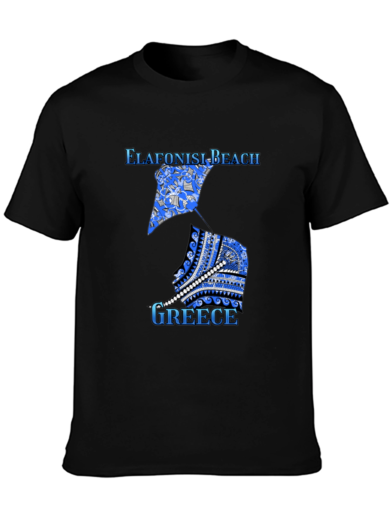 Elafonisi Beach Greece Graphic Tee - Black Cotton T-Shirt