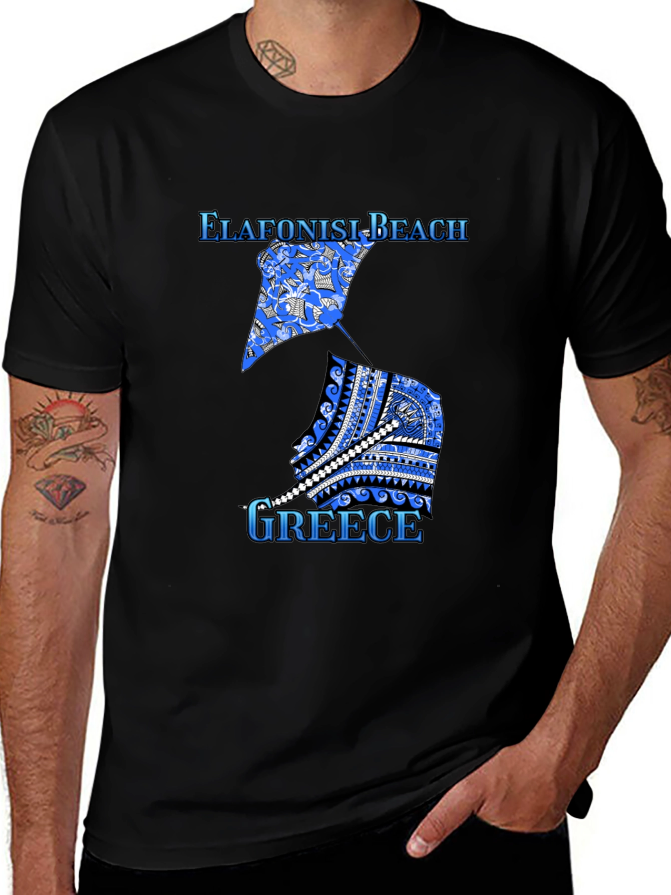 Elafonisi Beach Greece Graphic Tee - Black Cotton T-Shirt