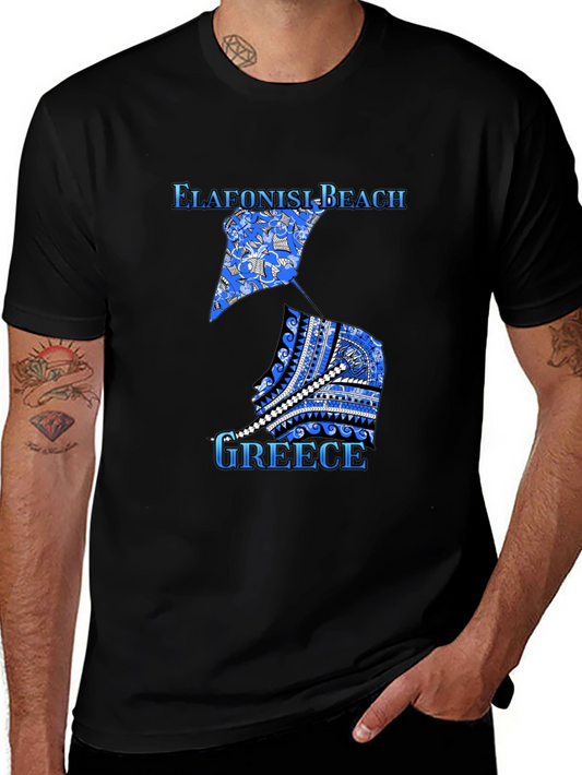 Elafonisi Beach Greece Graphic Tee - Black Cotton T-Shirt