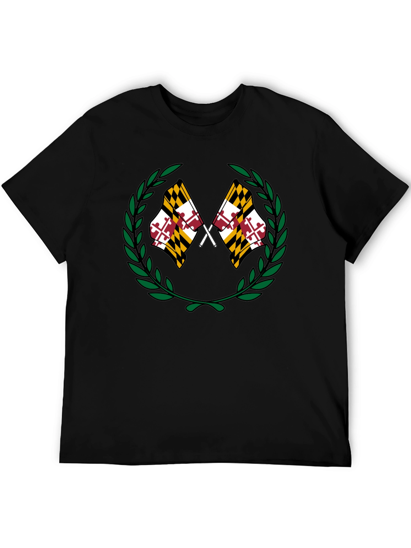 Maryland Flag Laurel Wreath Black T-Shirt