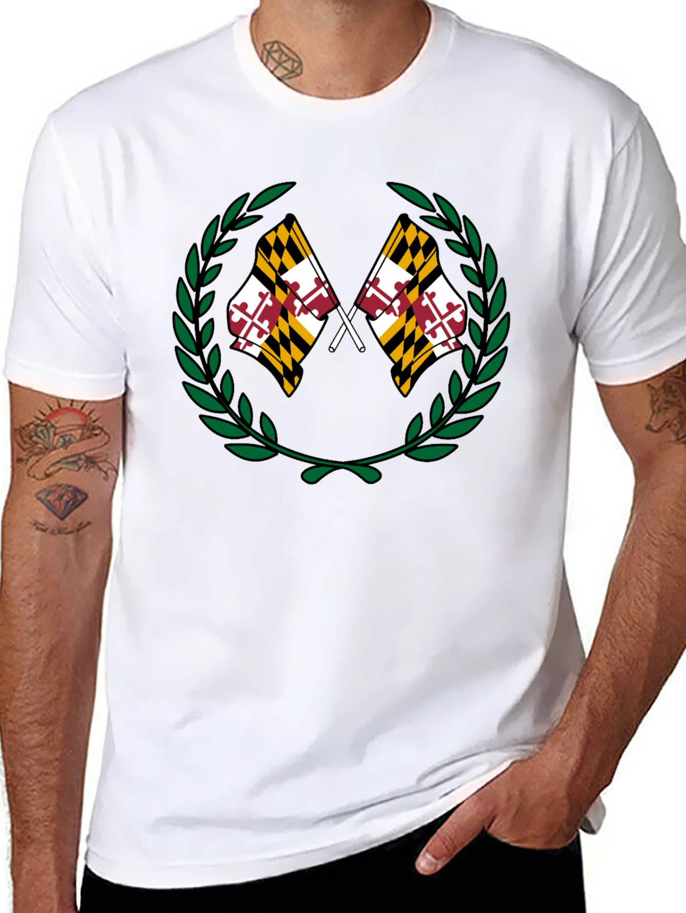 Maryland Flag Laurel Wreath Black T-Shirt