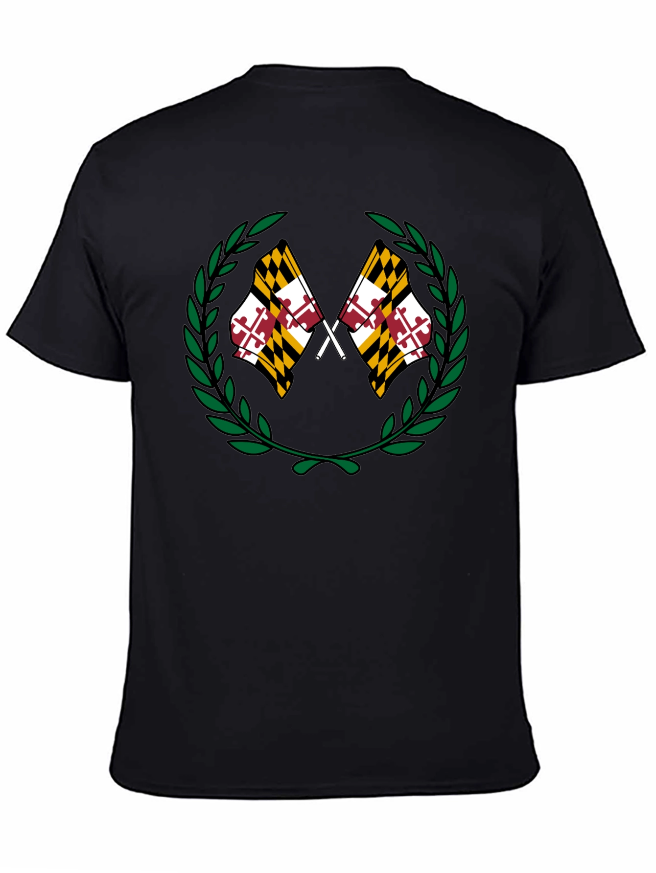 Maryland Flag Laurel Wreath Black T-Shirt