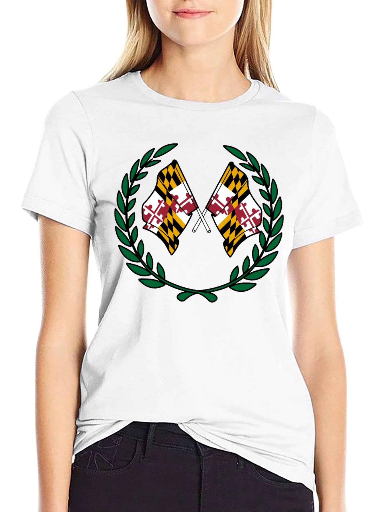Maryland Flag Laurel Wreath Black T-Shirt