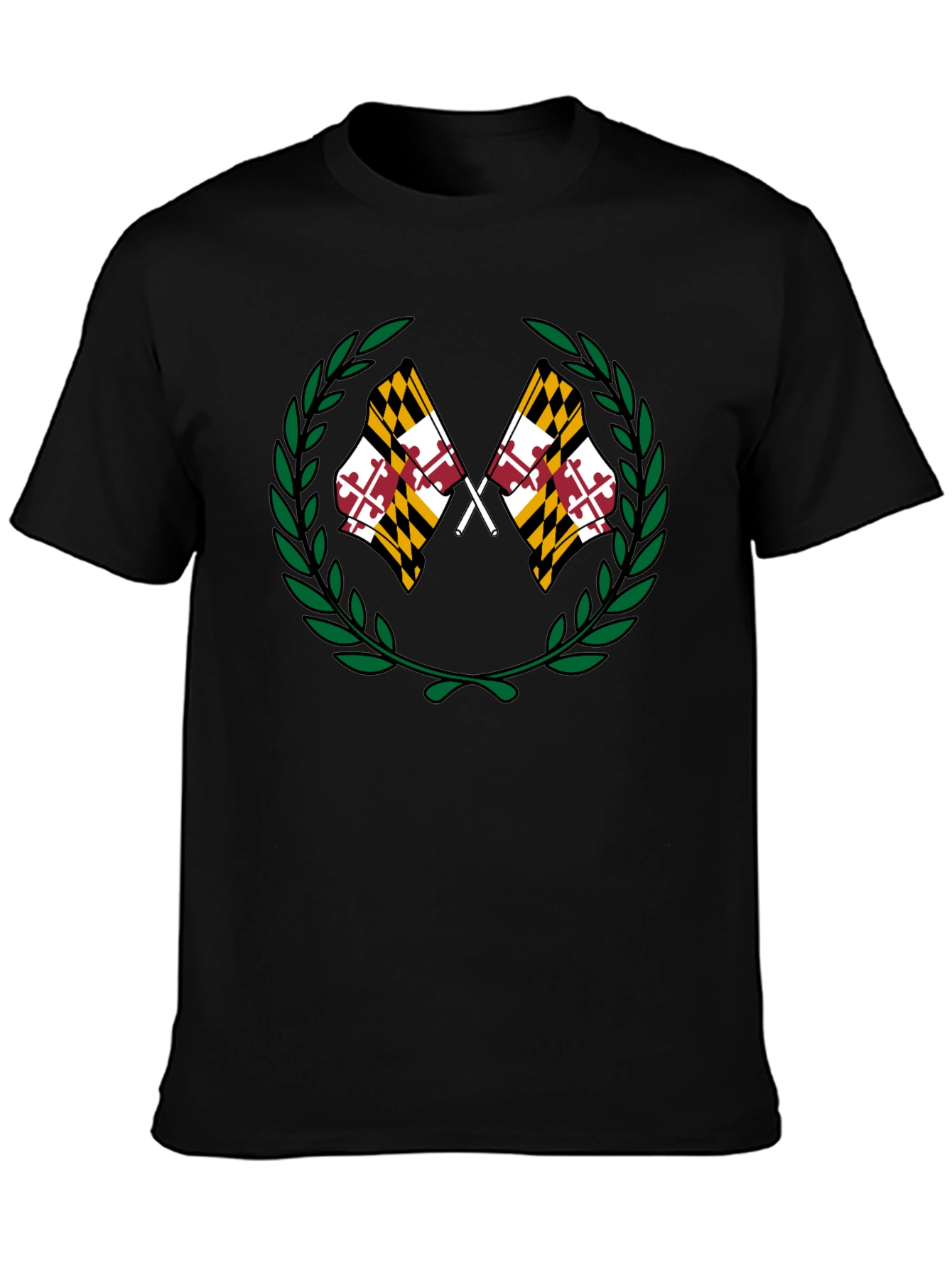 Maryland Flag Laurel Wreath Black T-Shirt