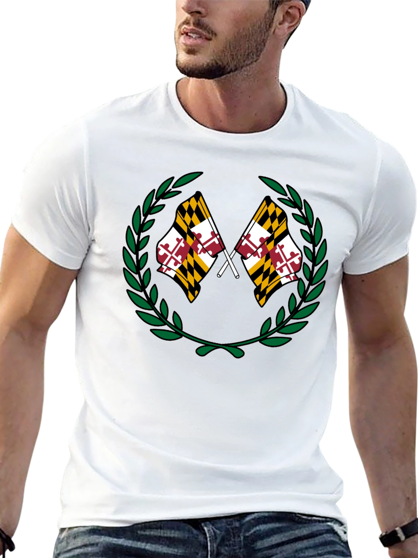 Maryland Flag Laurel Wreath Black T-Shirt