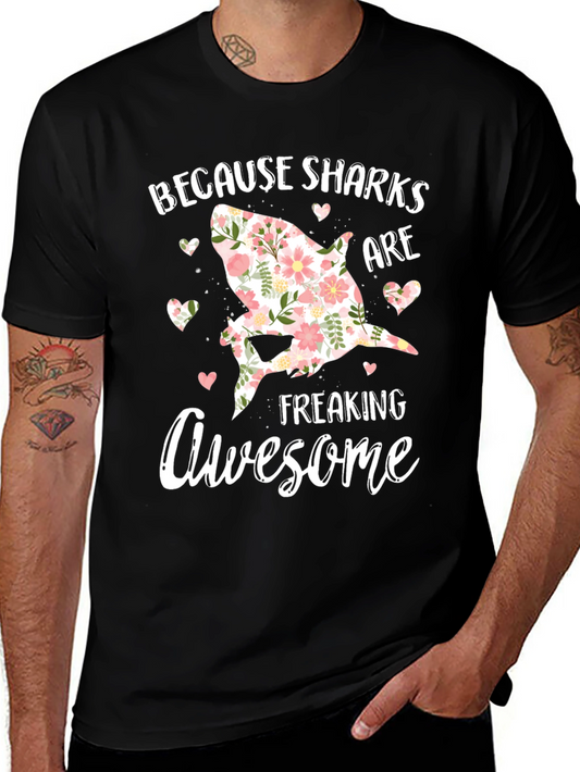 Floral Shark Graphic T-Shirt - Because Sharks Are Awesome