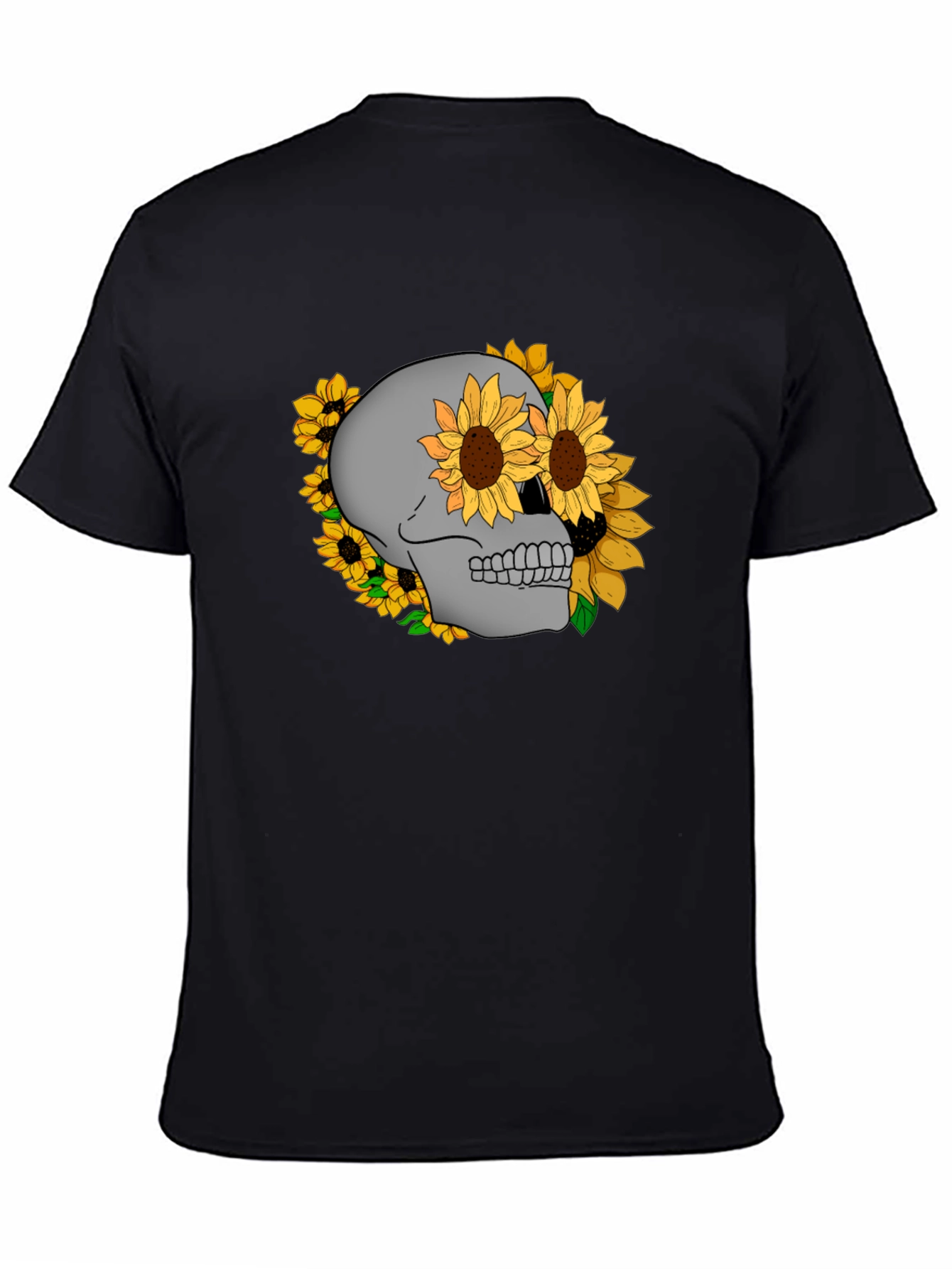 Skull & Sunflower Graphic Tee - Stylish Black T-Shirt
