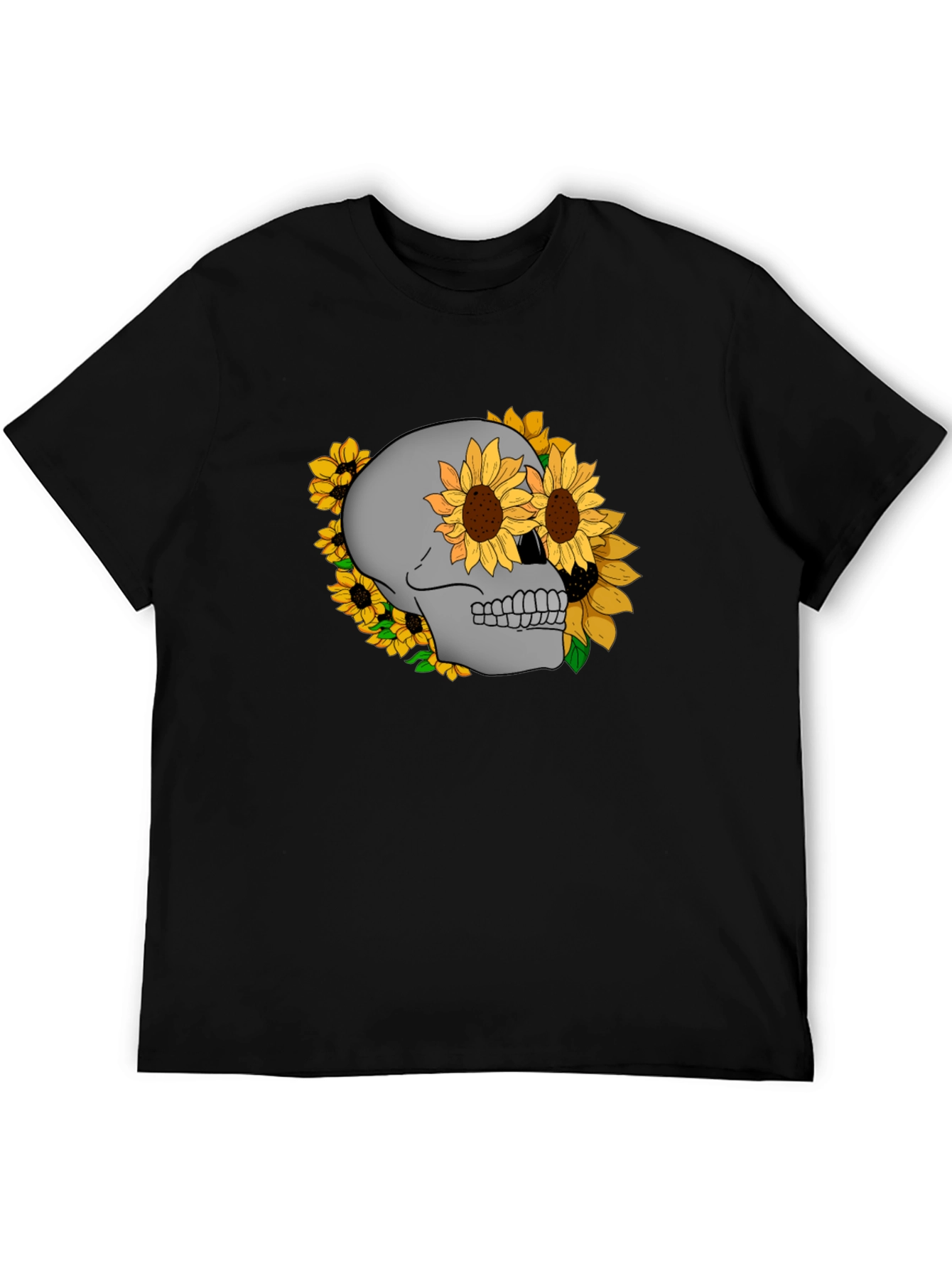 Skull & Sunflower Graphic Tee - Stylish Black T-Shirt