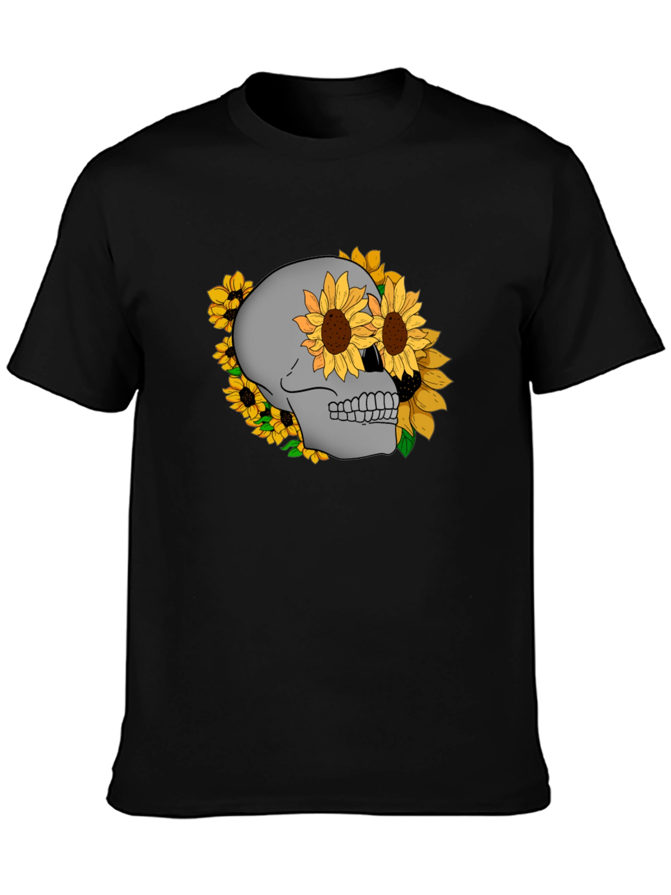 Skull & Sunflower Graphic Tee - Stylish Black T-Shirt