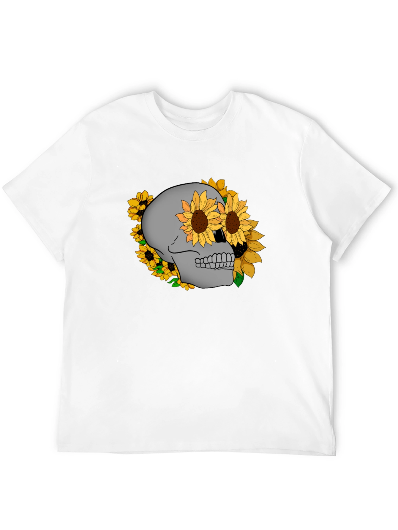 Skull & Sunflower Graphic Tee - Stylish Black T-Shirt