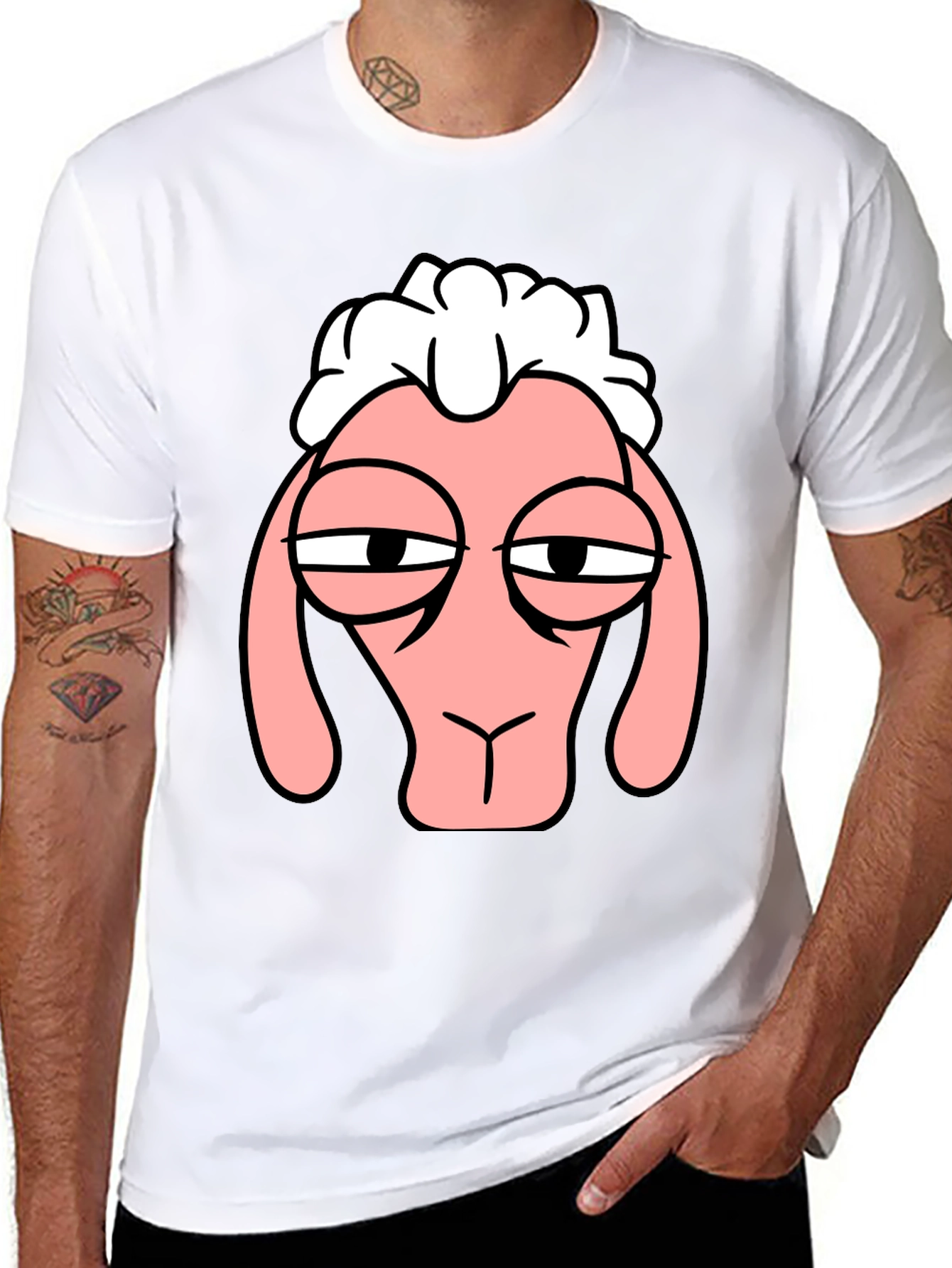 Funny Sheep Face Black T-Shirt Graphic Tee