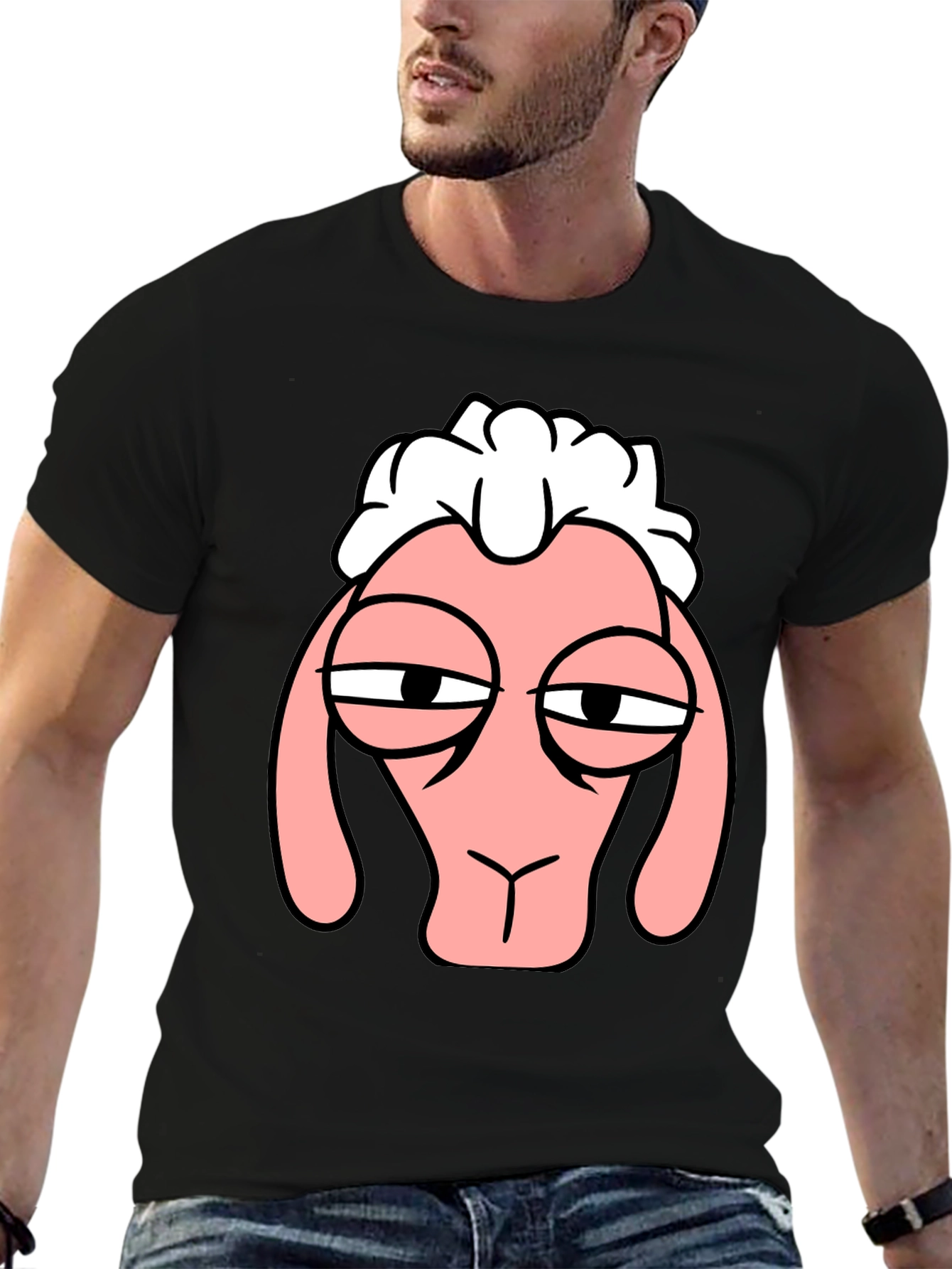 Funny Sheep Face Black T-Shirt Graphic Tee