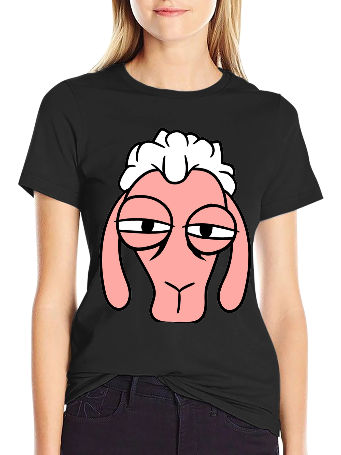 Funny Sheep Face Black T-Shirt Graphic Tee