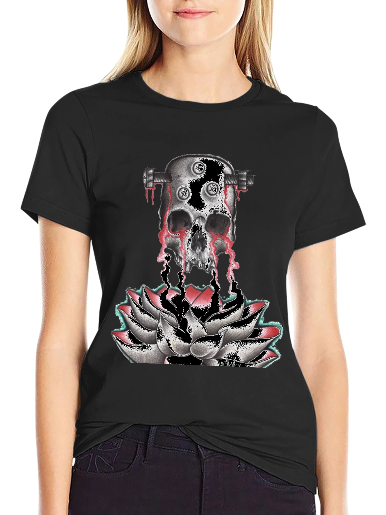 Skull & Lotus Graphic Print T-Shirt