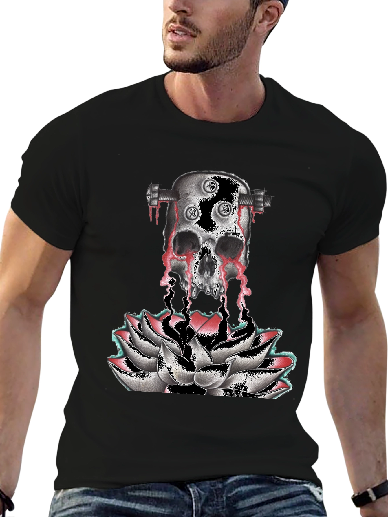 Skull & Lotus Graphic Print T-Shirt
