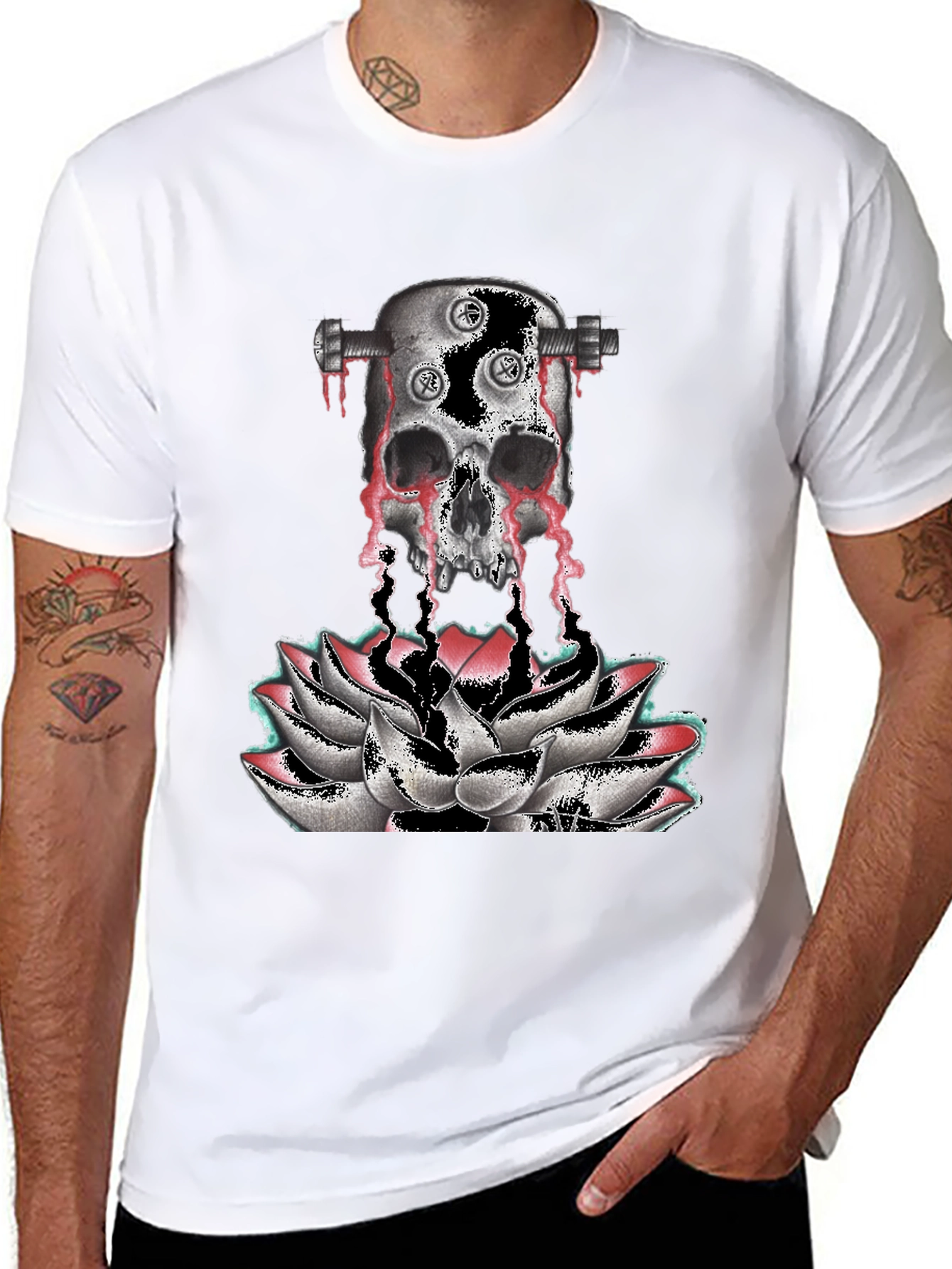 Skull & Lotus Graphic Print T-Shirt