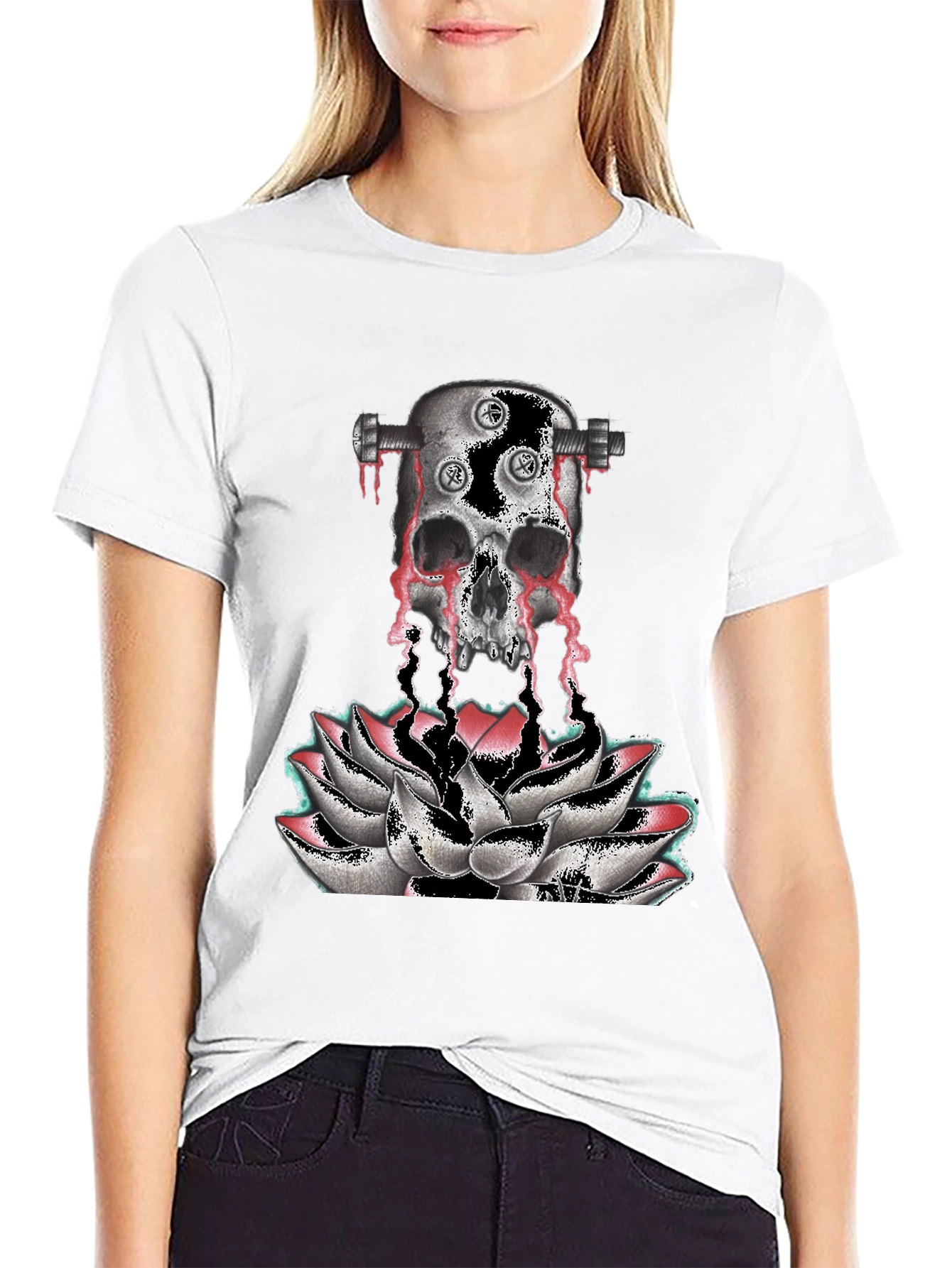 Skull & Lotus Graphic Print T-Shirt