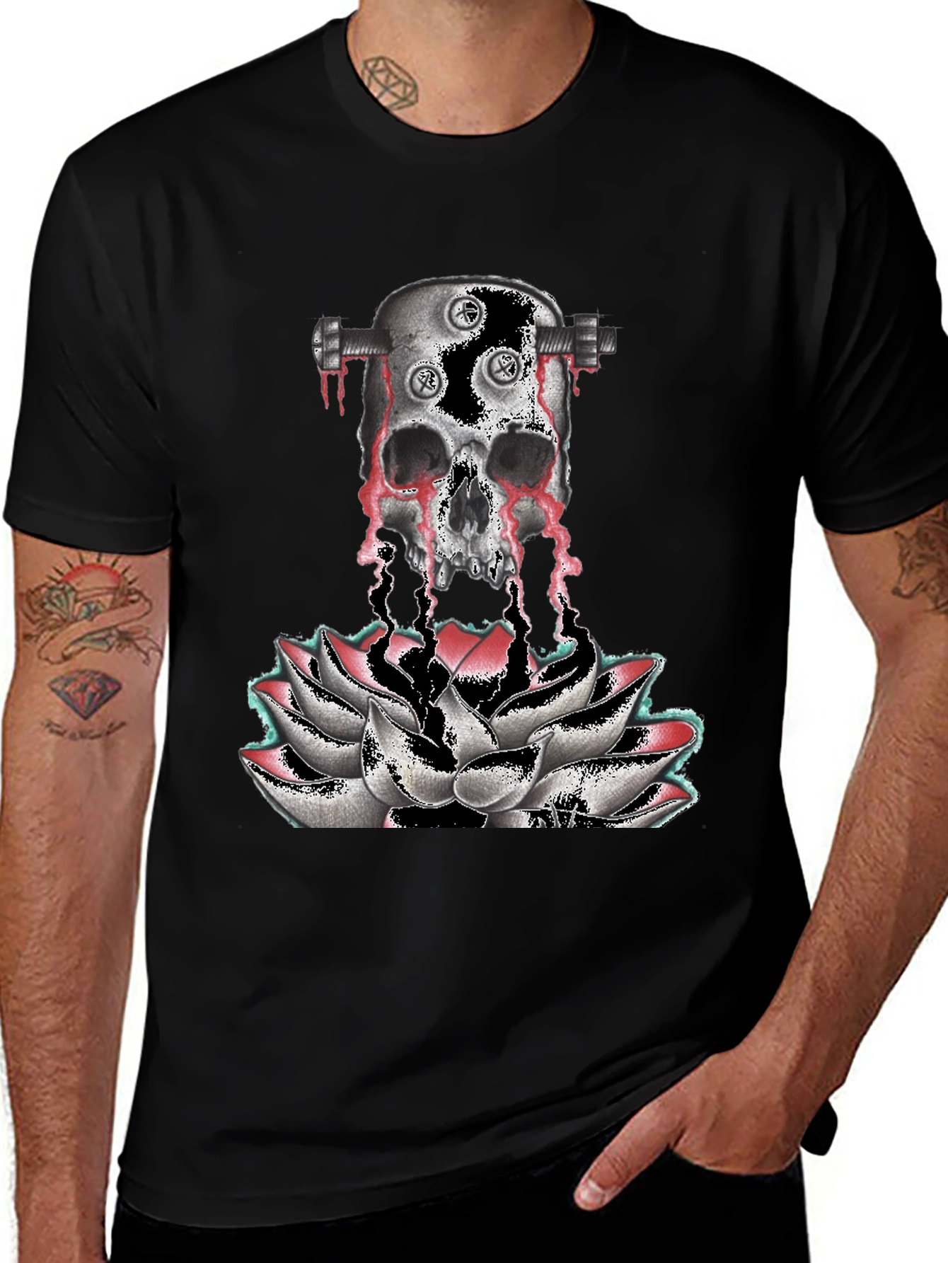 Skull & Lotus Graphic Print T-Shirt
