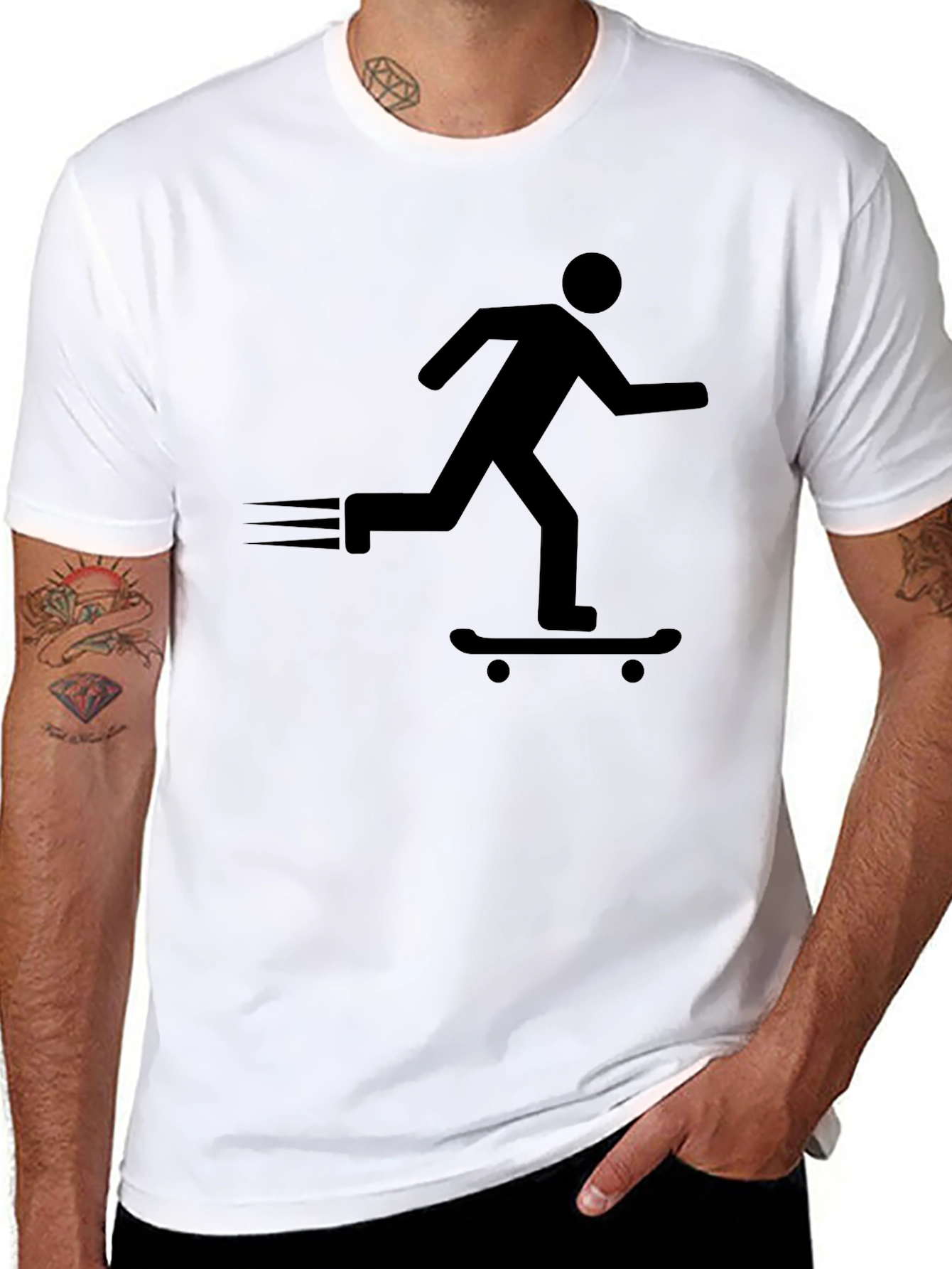Skateboarder Silhouette Graphic Tee - Black Cotton Blend