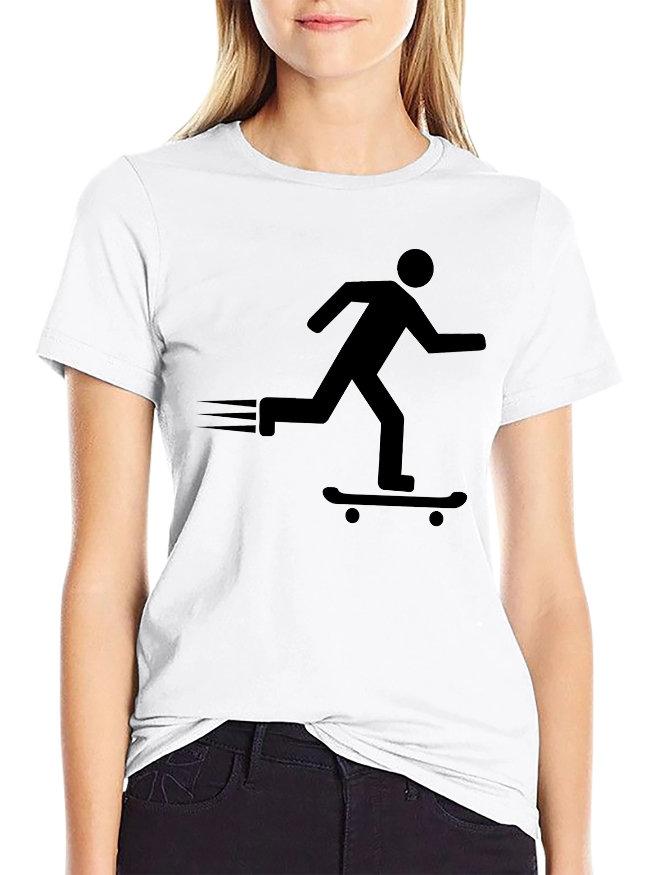 Skateboarder Silhouette Graphic Tee - Black Cotton Blend