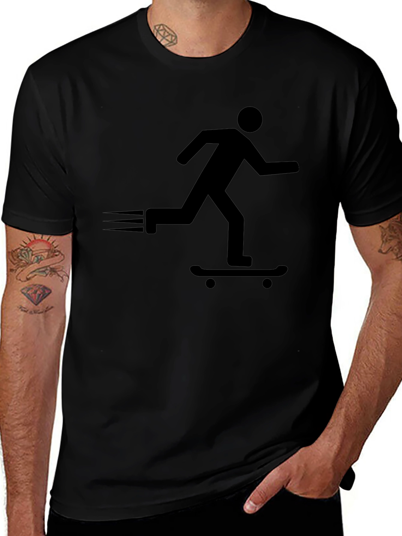 Skateboarder Silhouette Graphic Tee - Black Cotton Blend