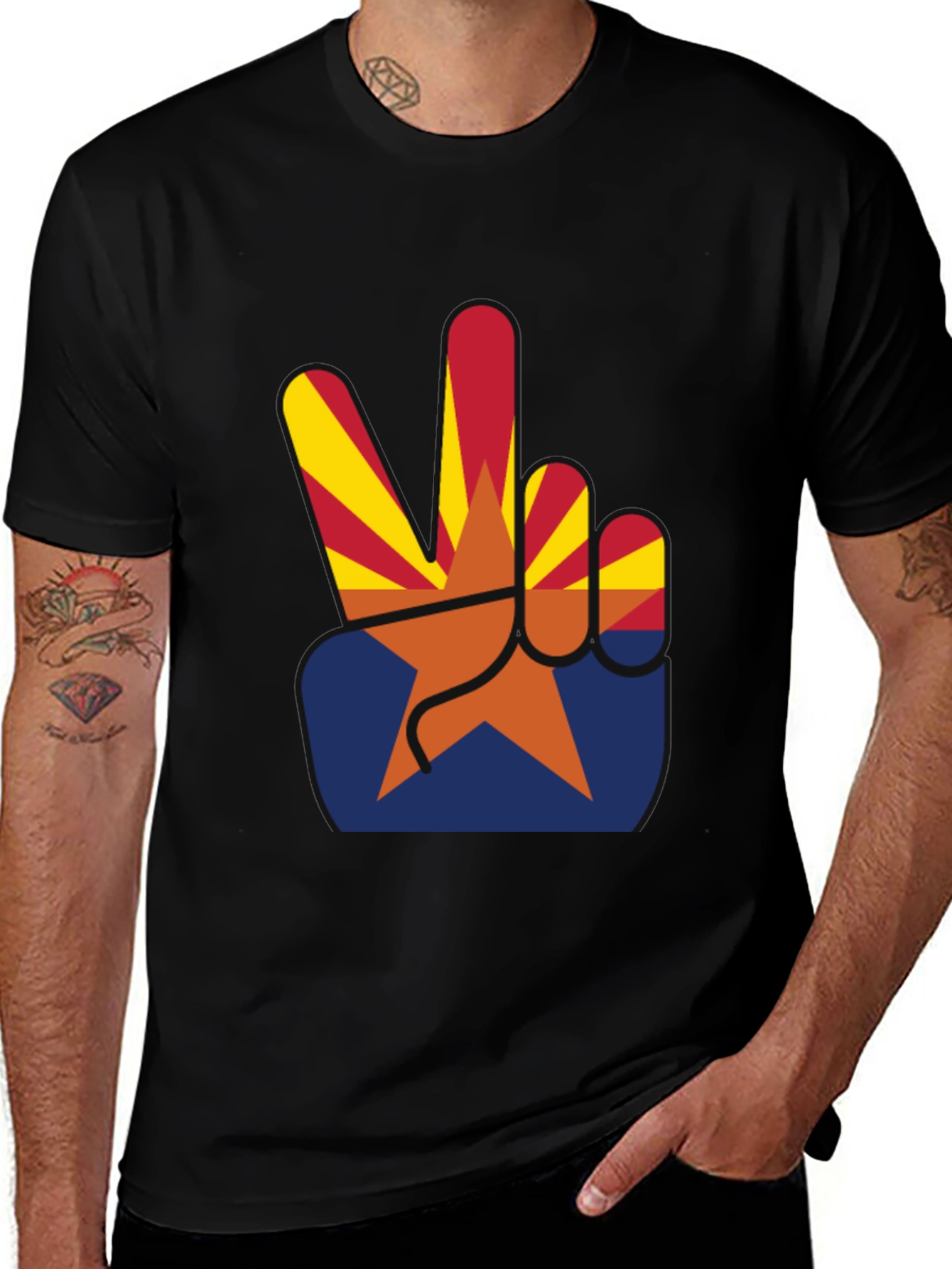 Arizona Peace Sign Graphic Tee - Black Cotton T-Shirt