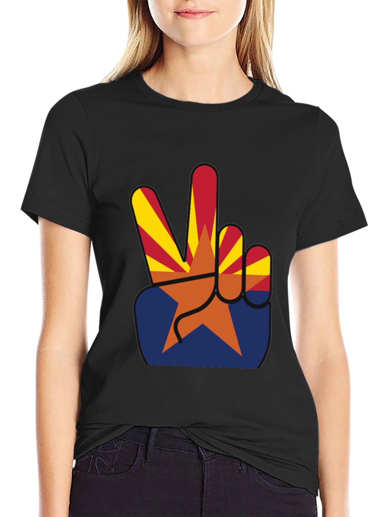 Arizona Peace Sign Graphic Tee - Black Cotton T-Shirt