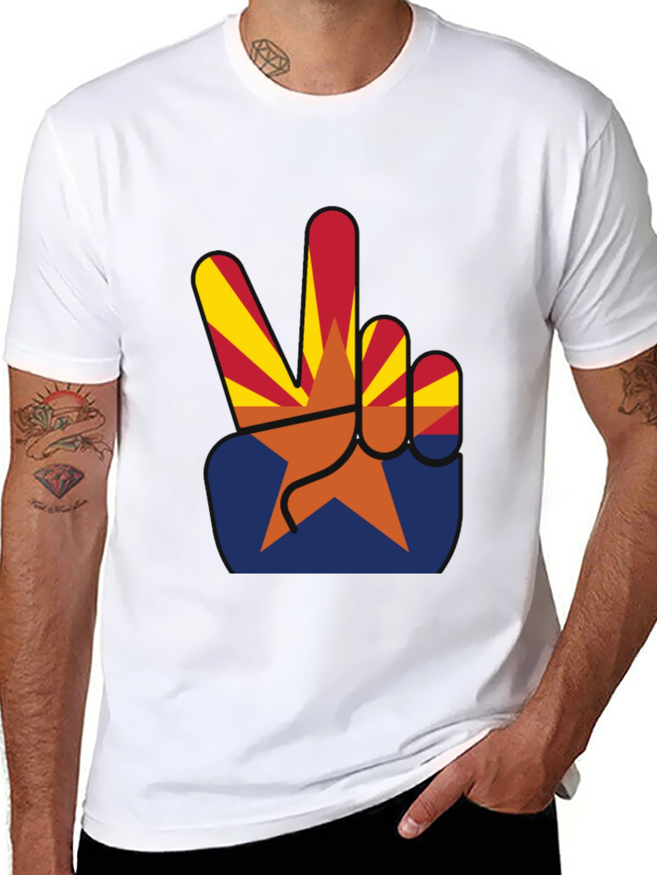 Arizona Peace Sign Graphic Tee - Black Cotton T-Shirt