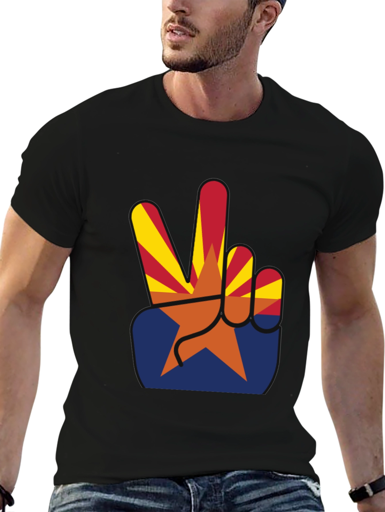 Arizona Peace Sign Graphic Tee - Black Cotton T-Shirt