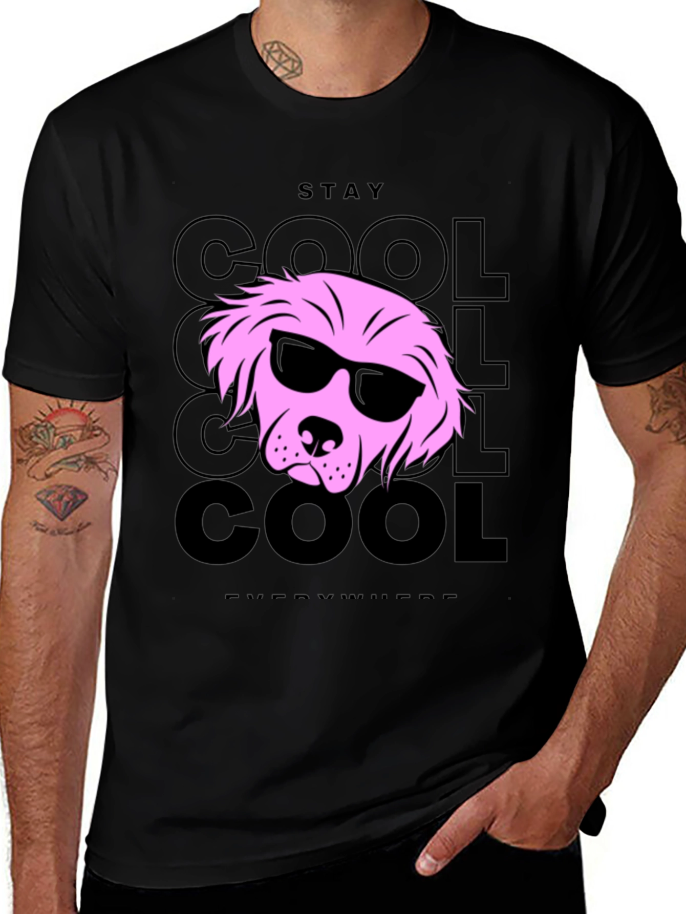 Stay Cool Dog Graphic T-Shirt - Black