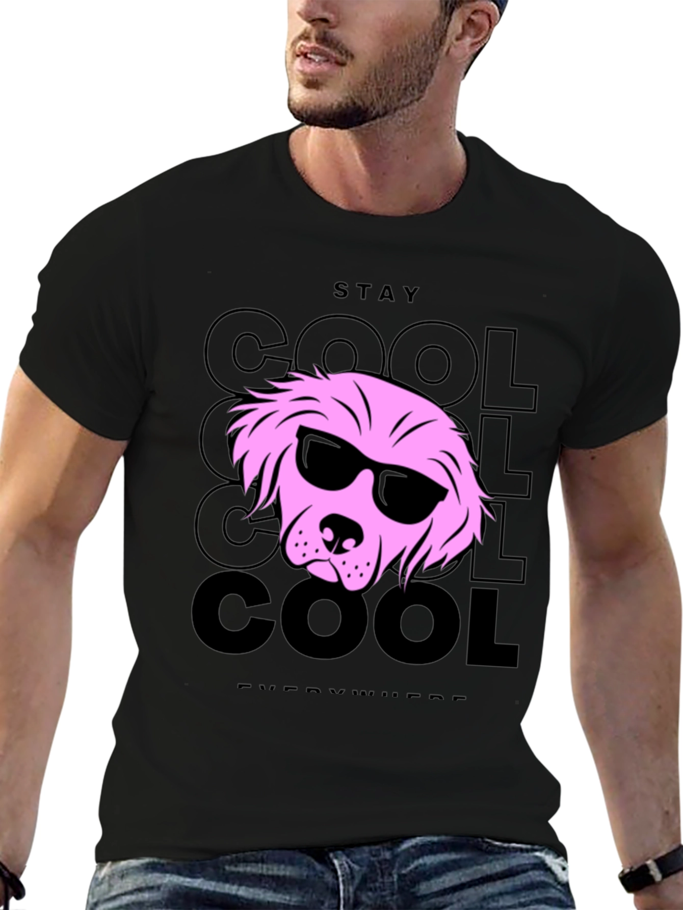 Stay Cool Dog Graphic T-Shirt - Black