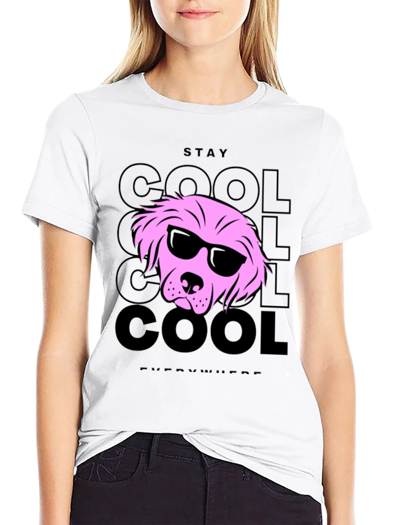 Stay Cool Dog Graphic T-Shirt - Black