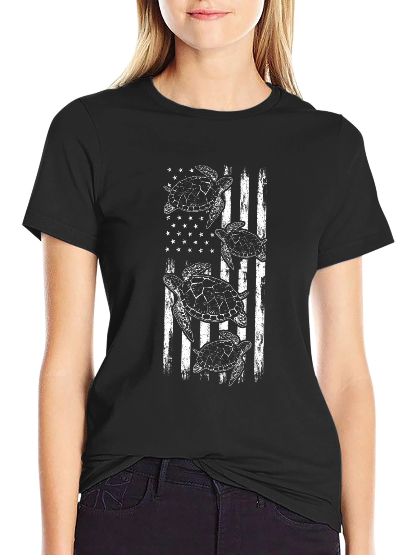 Turtle American Flag Graphic T-Shirt