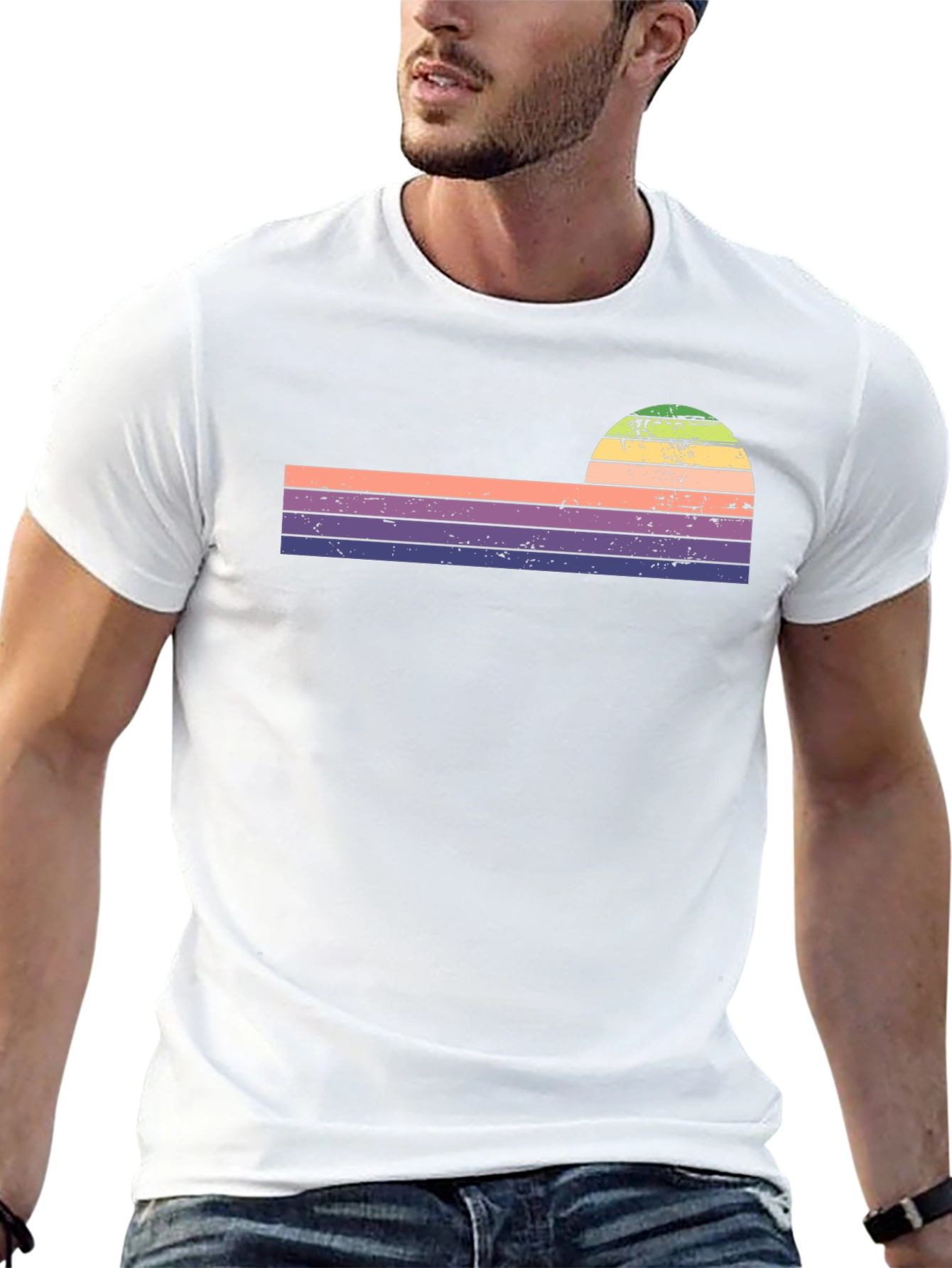 Retro Sunset Striped Graphic Tee