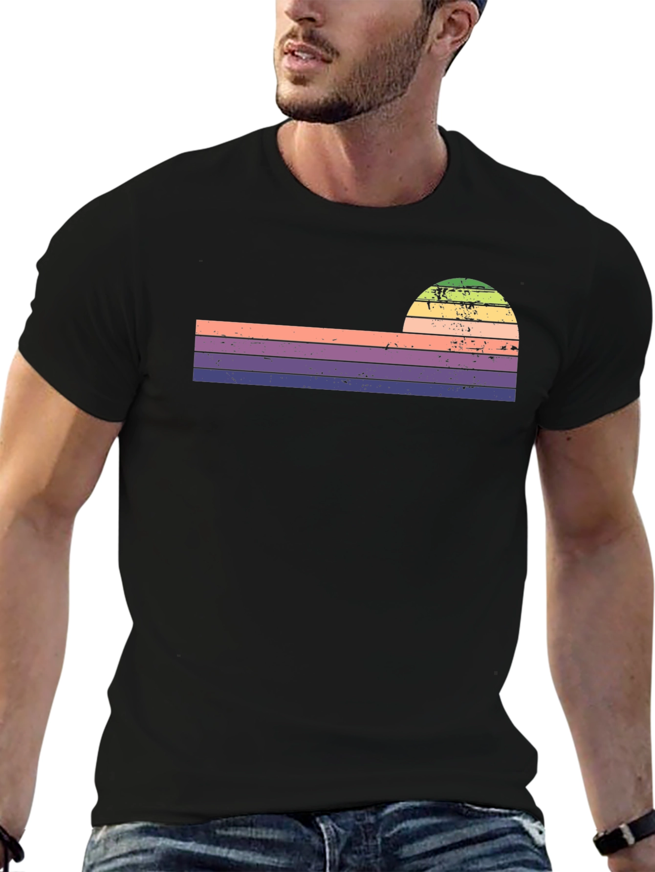 Retro Sunset Striped Graphic Tee