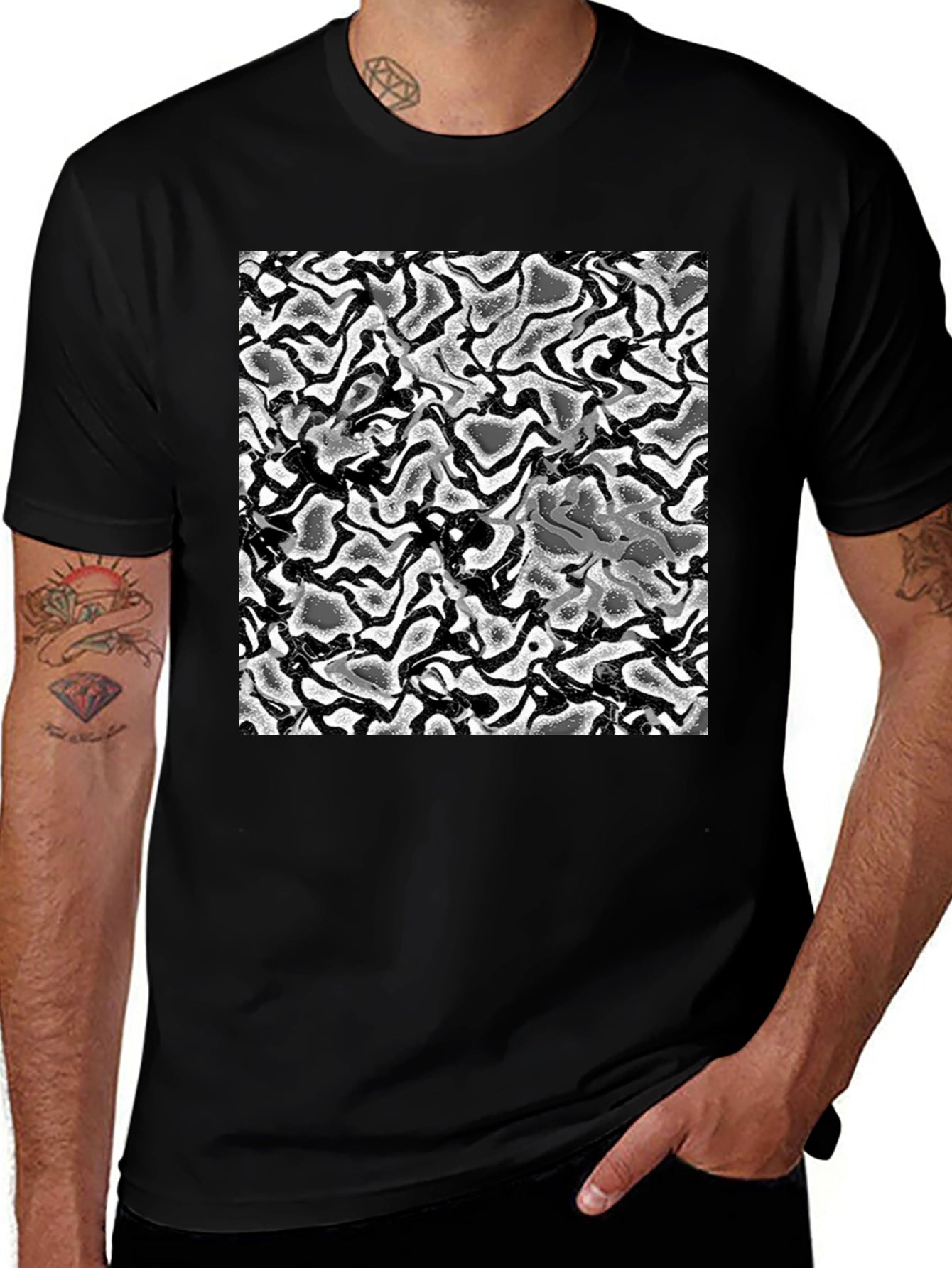 Abstract Swirl T-Shirt - Black Cotton Tee