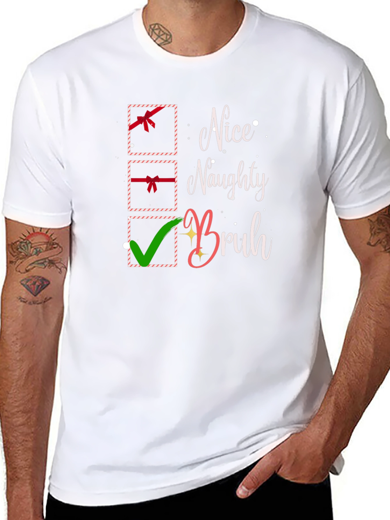 Nice Naughty Bruh Christmas Holiday T-Shirt