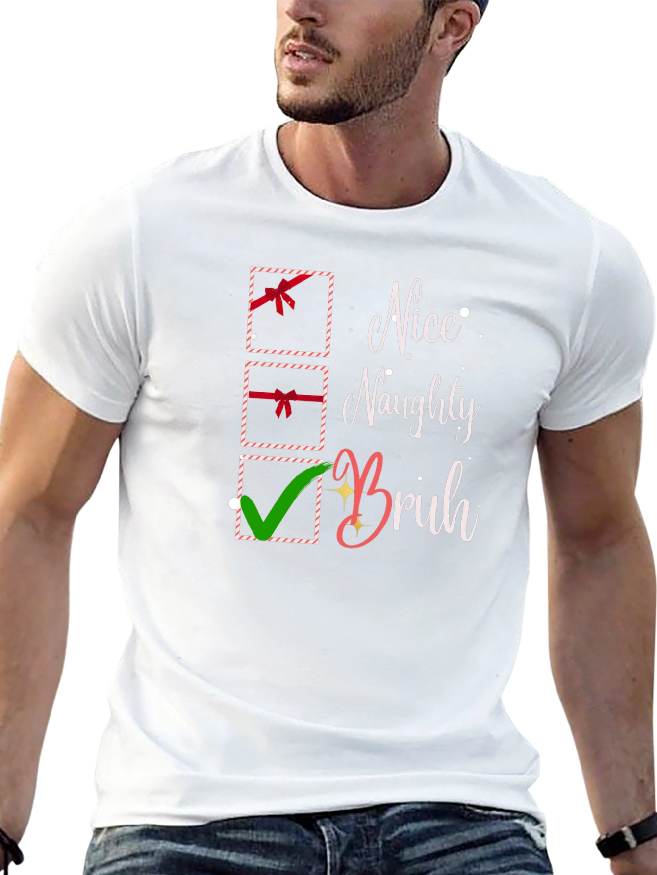 Nice Naughty Bruh Christmas Holiday T-Shirt