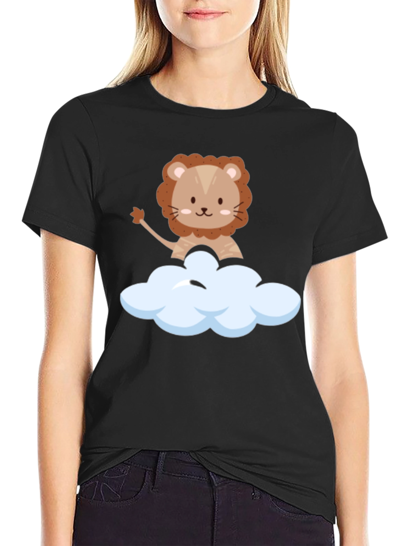 Cute Lion Cloud T-Shirt - Black