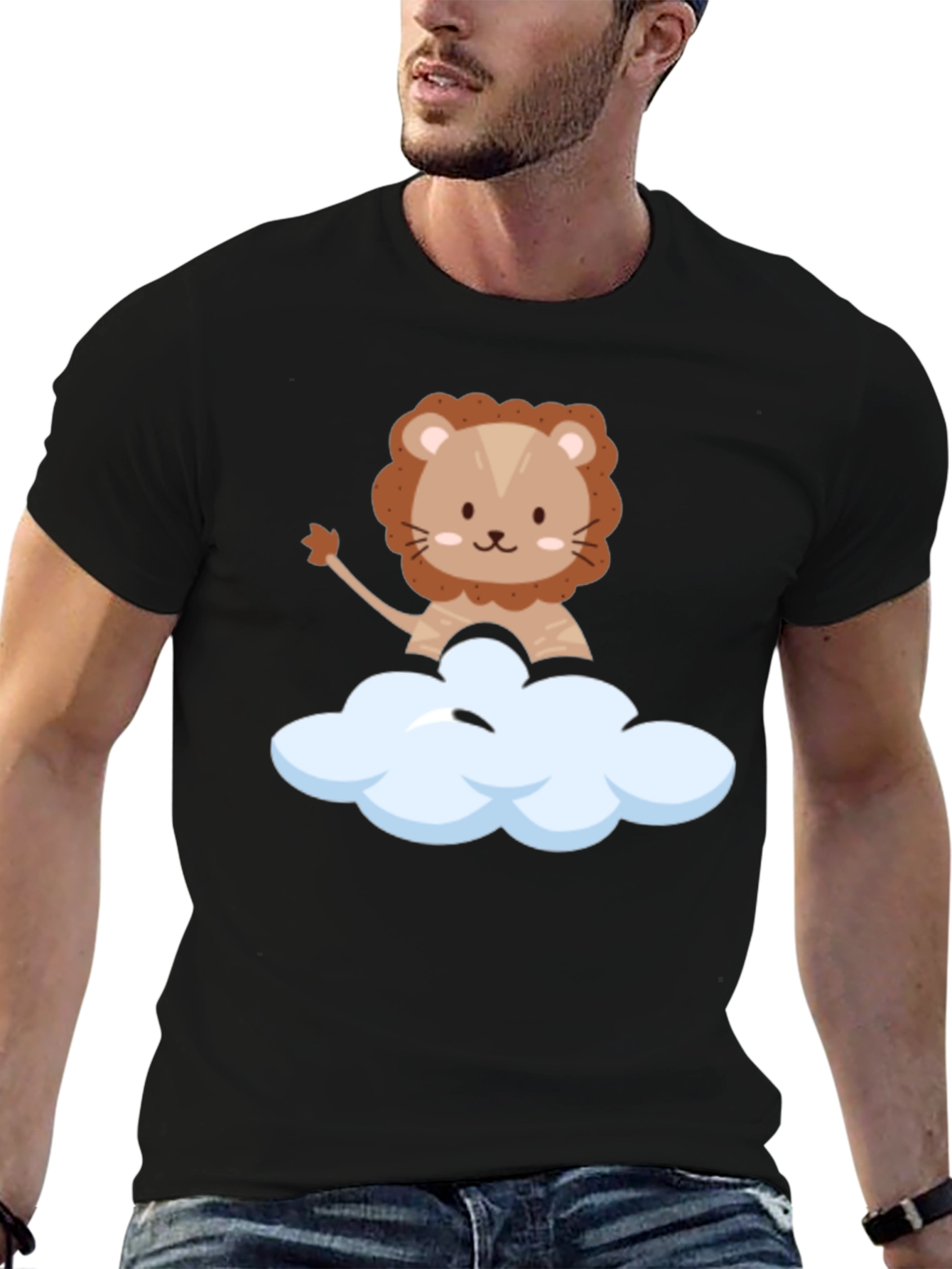 Cute Lion Cloud T-Shirt - Black