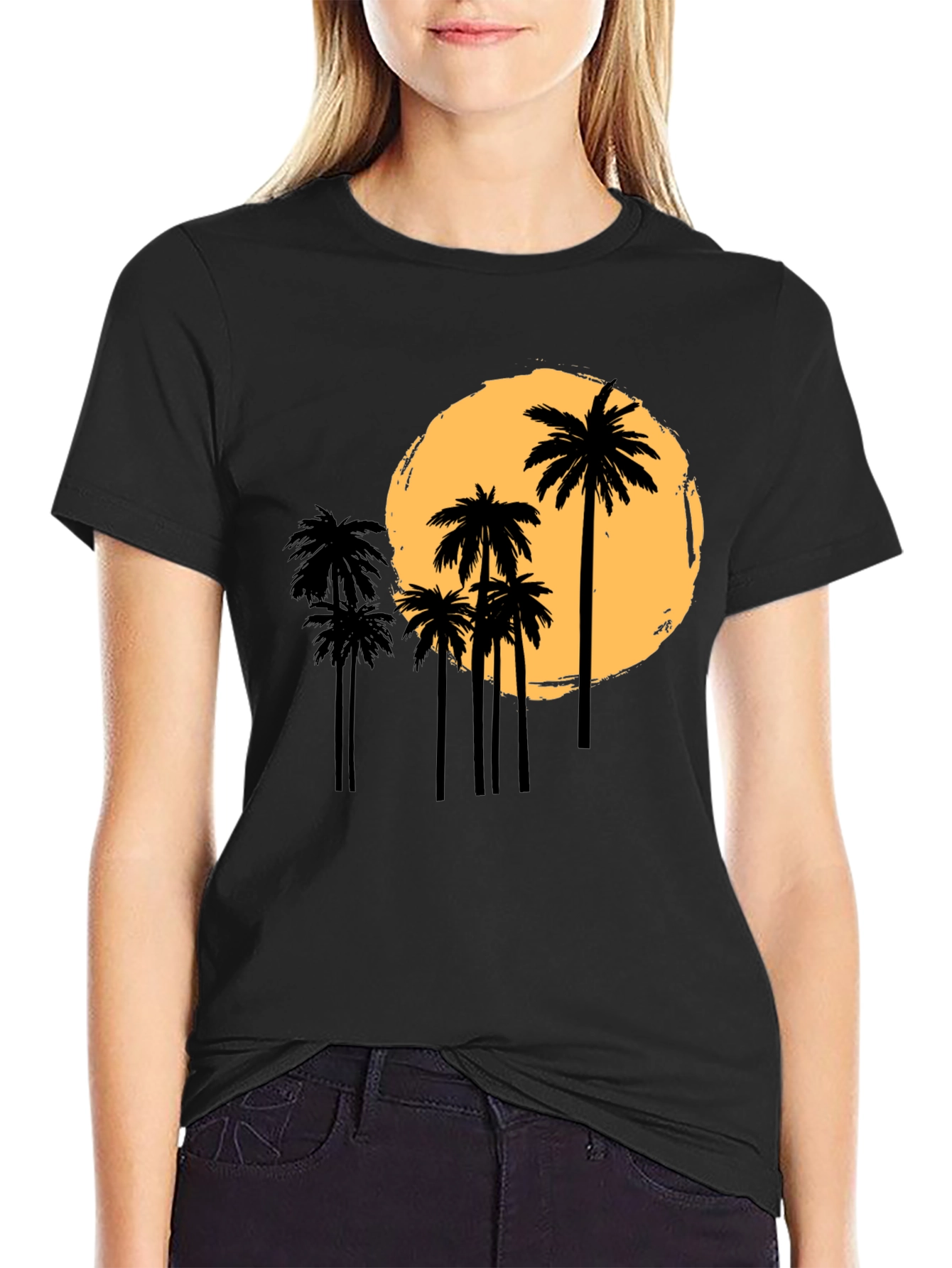 Sunset Palm Graphic Tee - Black