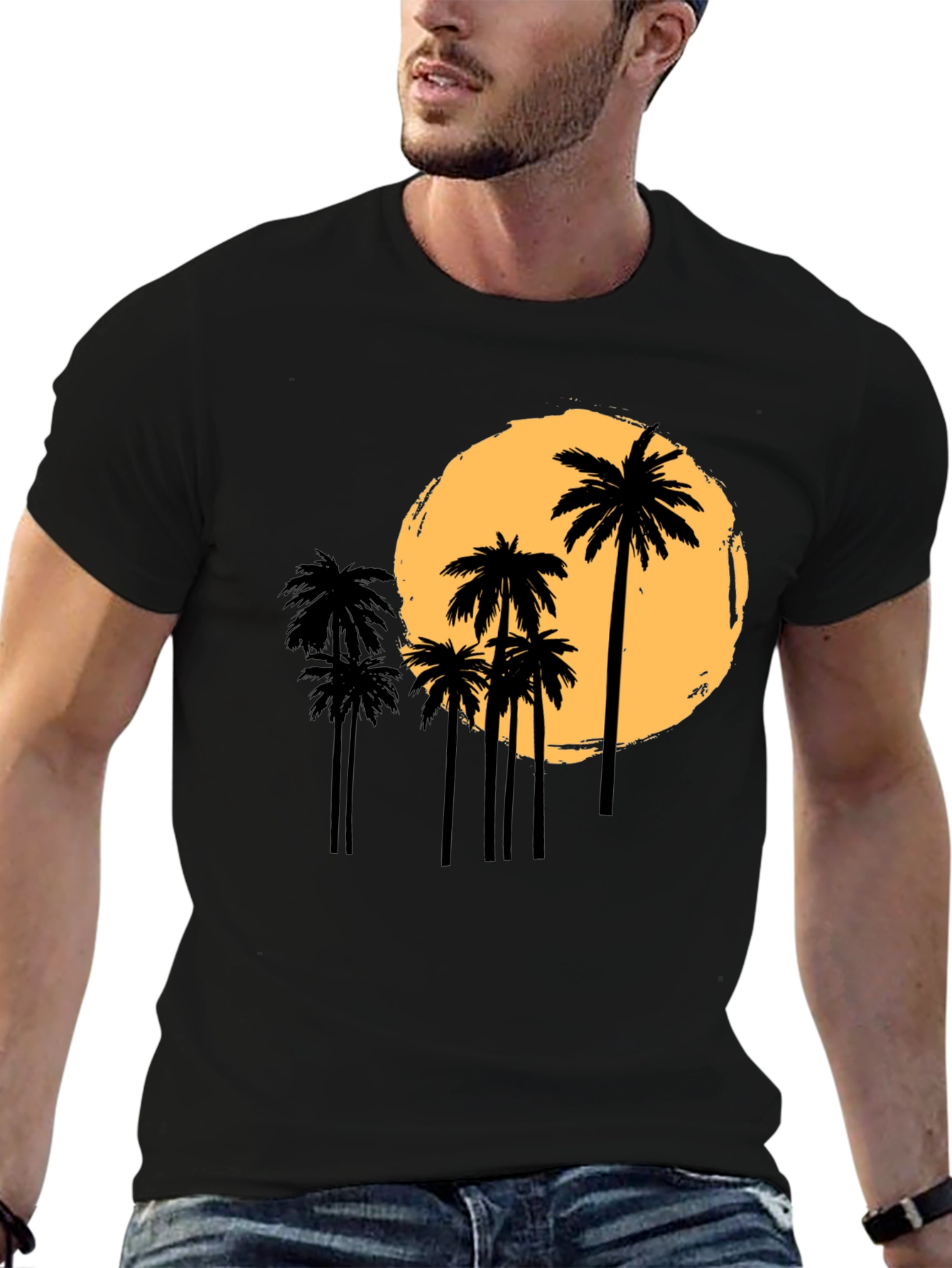 Sunset Palm Graphic Tee - Black