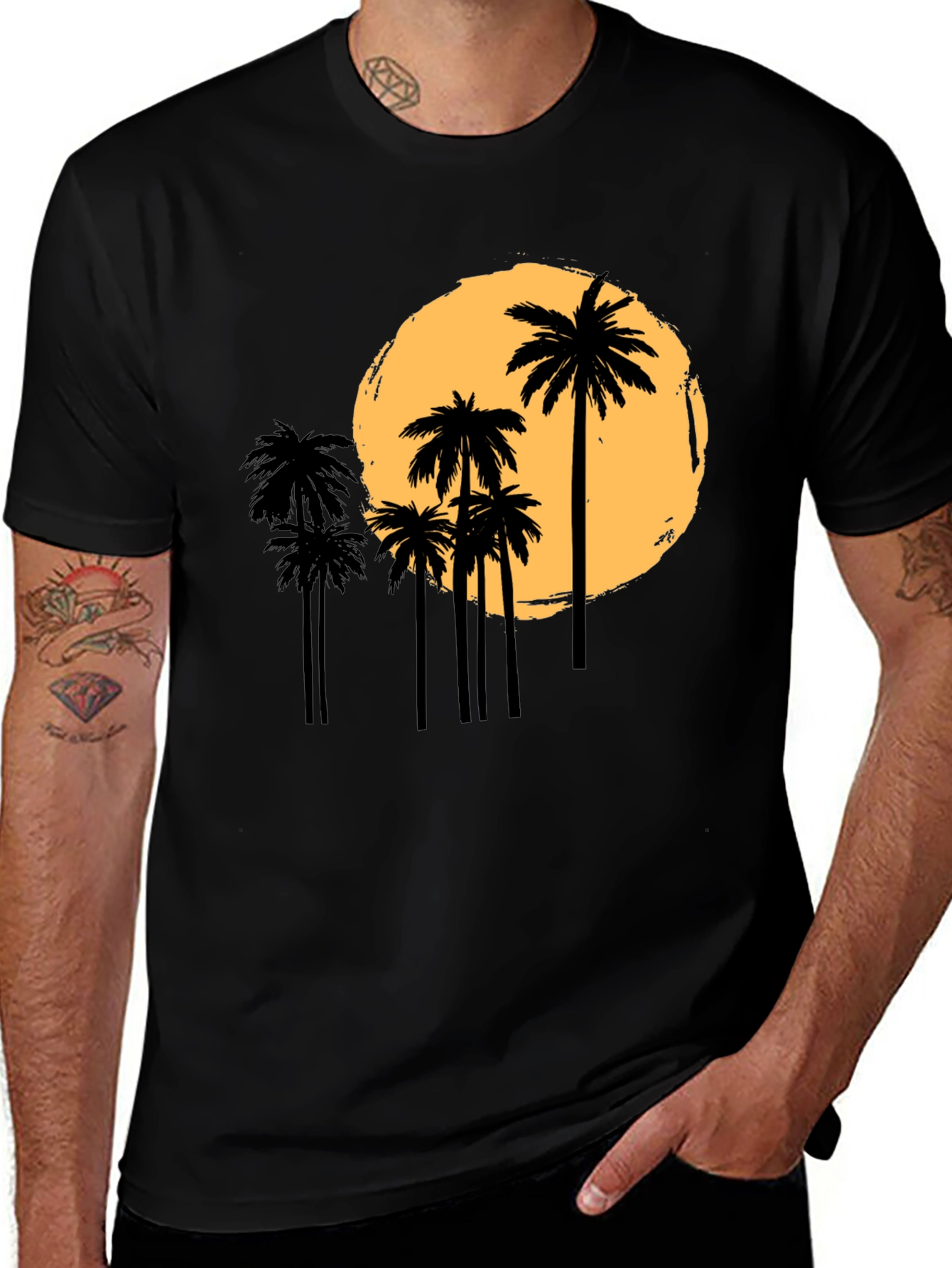 Sunset Palm Graphic Tee - Black