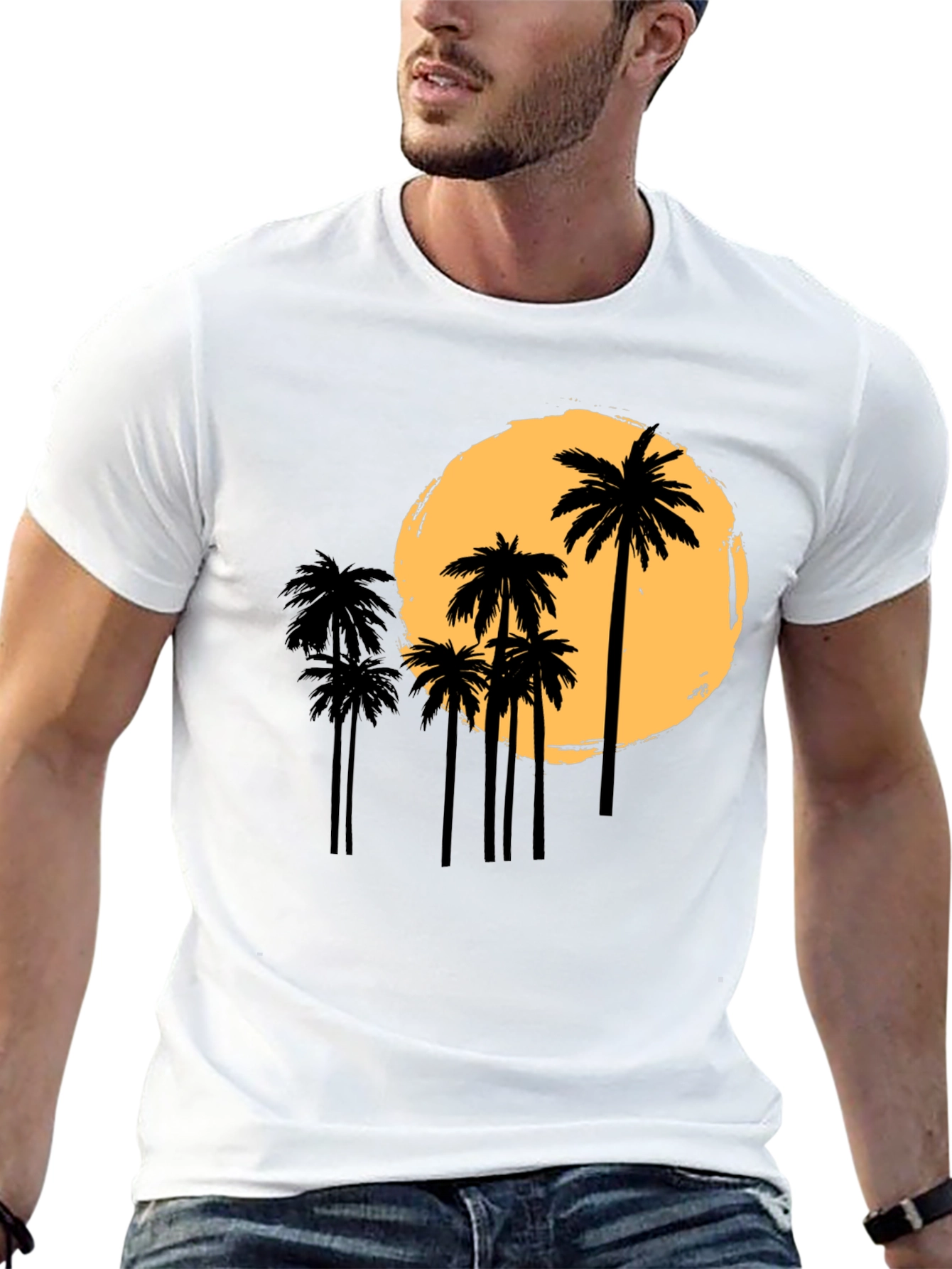 Sunset Palm Graphic Tee - Black