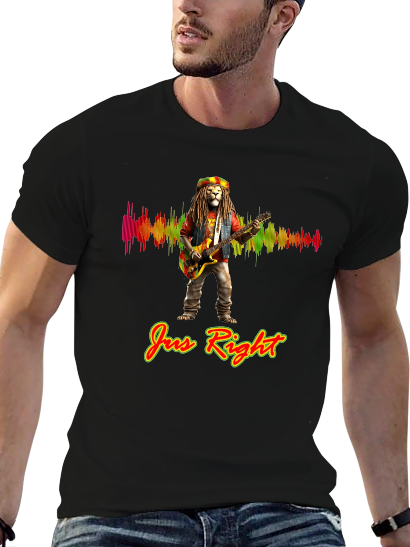 Rasta Lion Guitar Player Graphic Tee - Jus Right