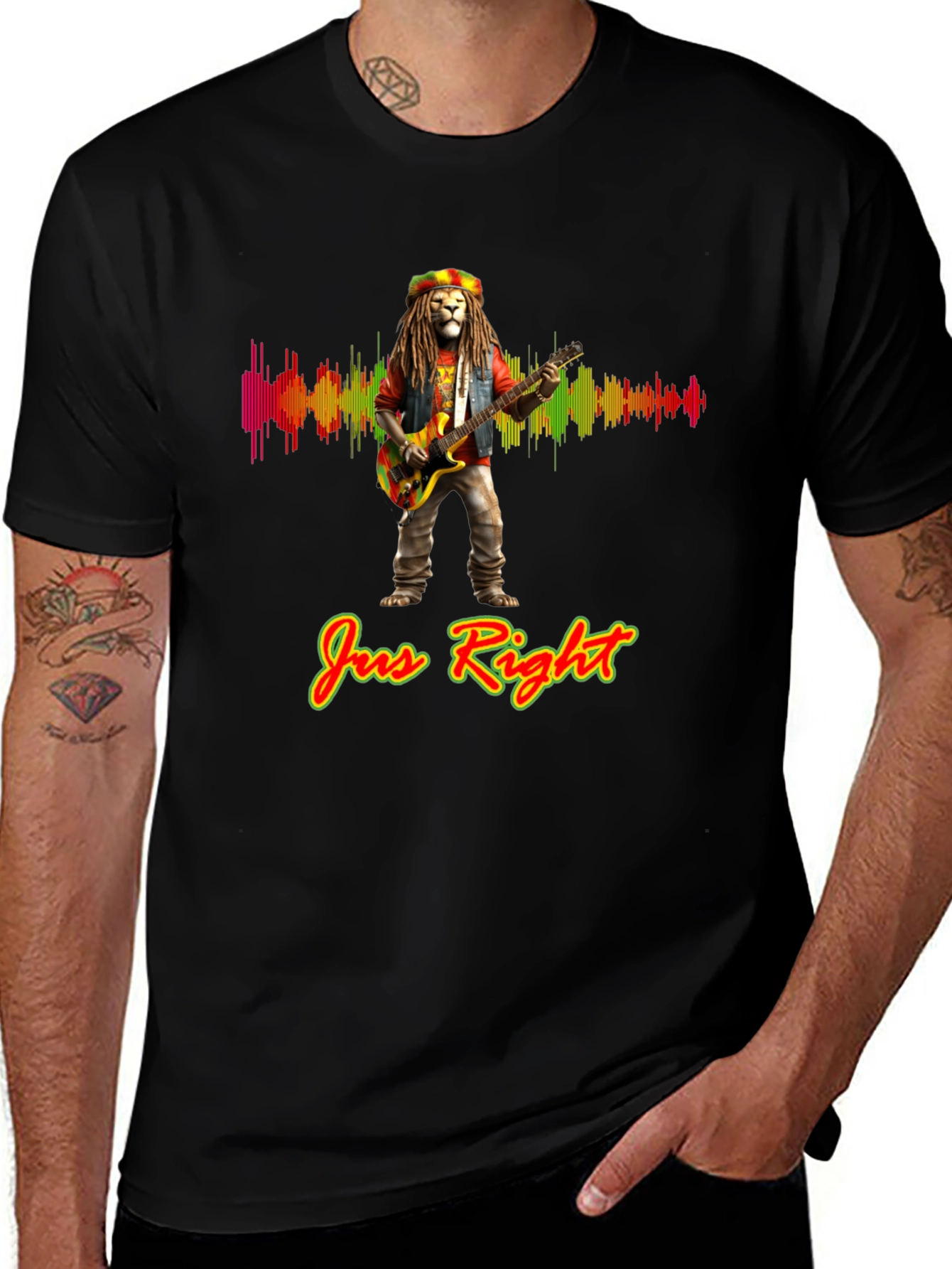 Rasta Lion Guitar Player Graphic Tee - Jus Right