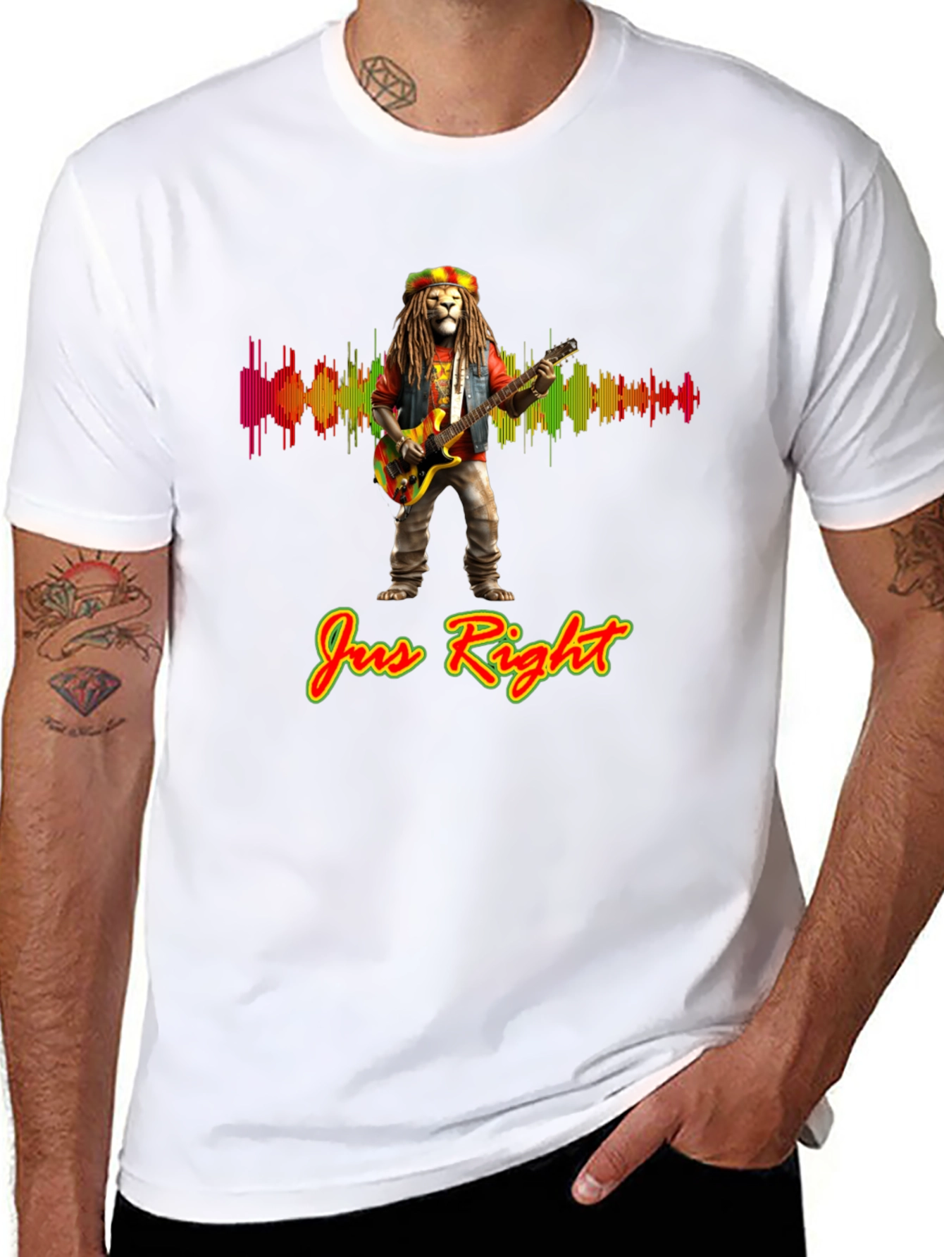 Rasta Lion Guitar Player Graphic Tee - Jus Right