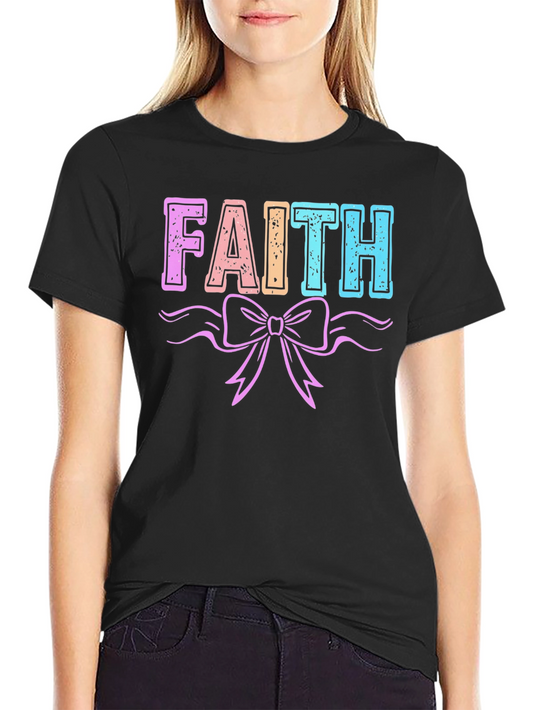 Faith T-Shirt with Bow Graphic Print