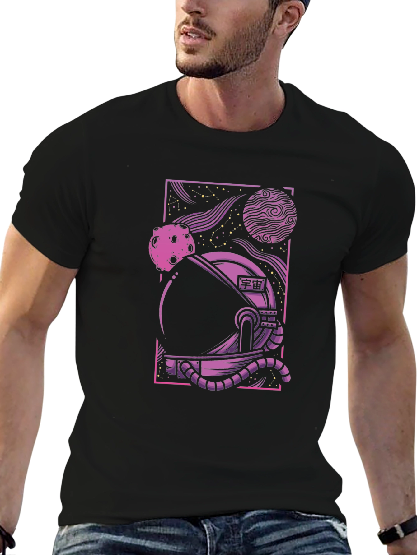 Space Helmet Graphic Tee - Black Unisex T-Shirt