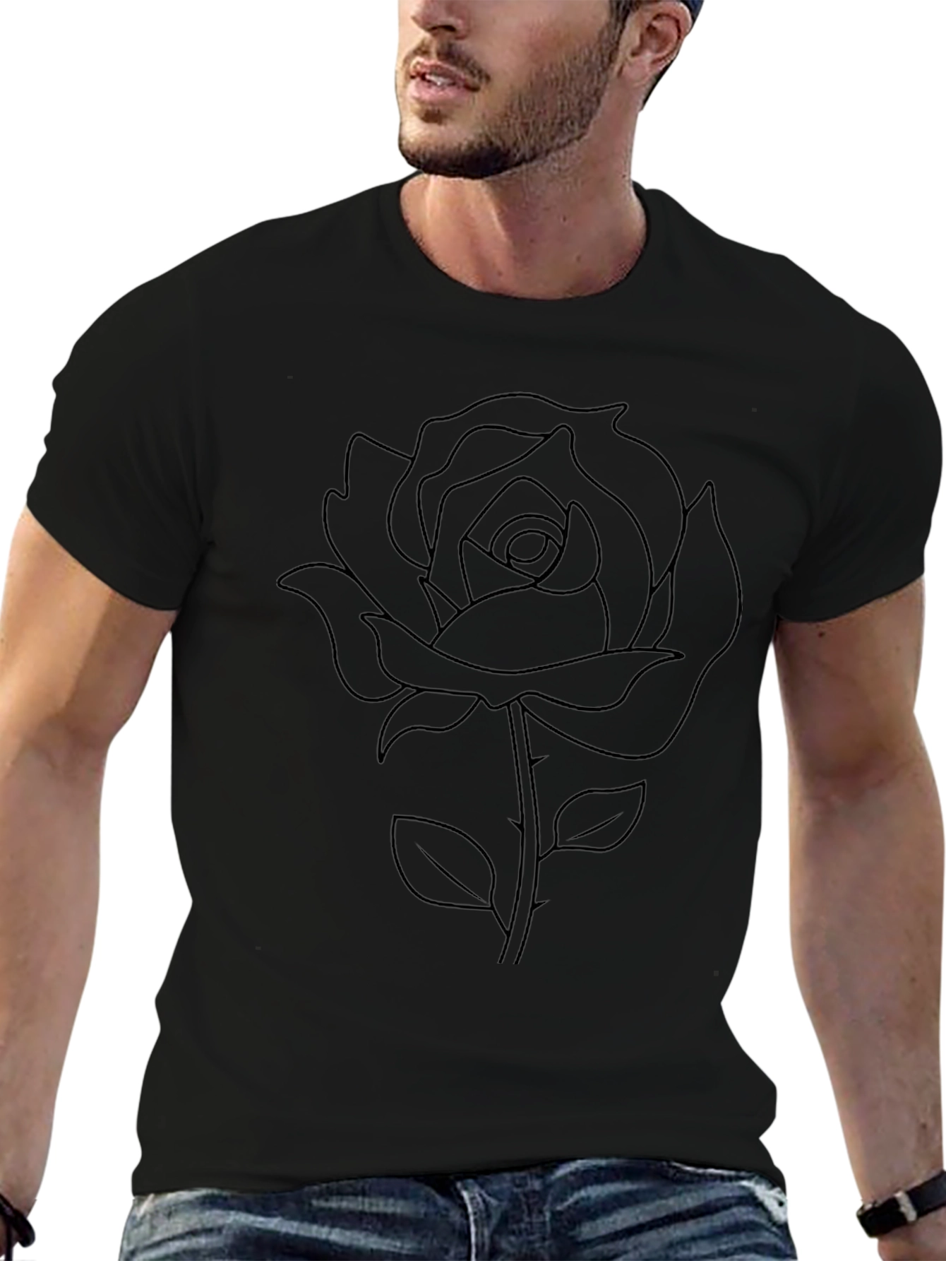 Black Rose Outline Graphic T-Shirt